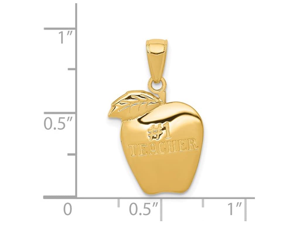 14K Yellow Gold Apple Teacher Charm Pendant Necklace with Chain - Perfect Gift for Educators, Graduation, Back to School & Teacher Appreciation Day