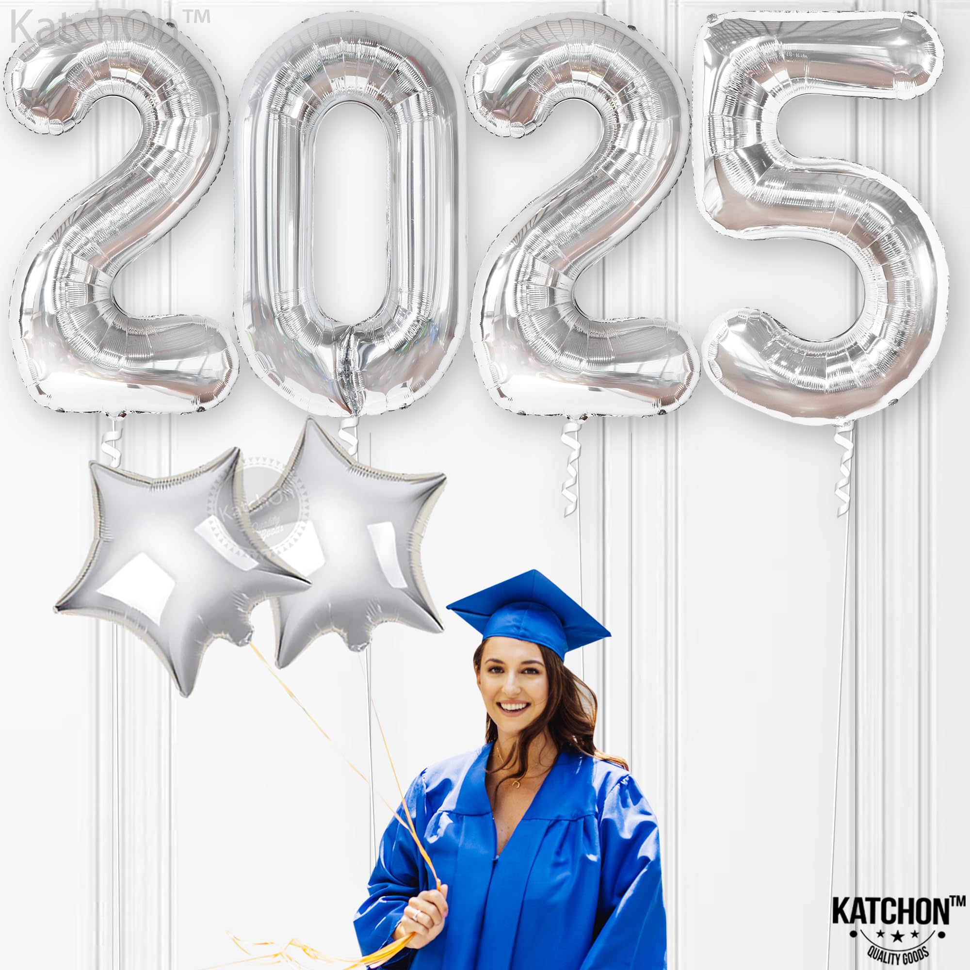 KatchOn 40 Inch Silver 2025 Graduation Balloons - Class of 2025 Party Decorations | Large Metallic Balloons for Graduation Ceremony, Photo Backdrops & Celebration Decor