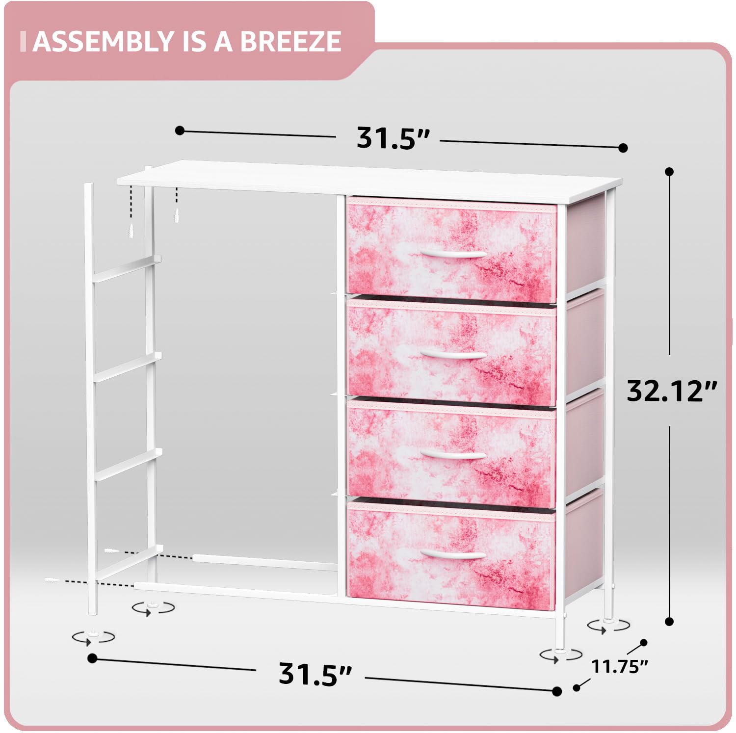 Sorbus 8-Drawer Dresser Storage Organizer - Steel Frame & Wood Top Chest Tower with Easy Pull Fabric Bins for Bedroom, Hallway, Closet & Office | Perfect for Small Space Organization & Home Decor (Pink)
