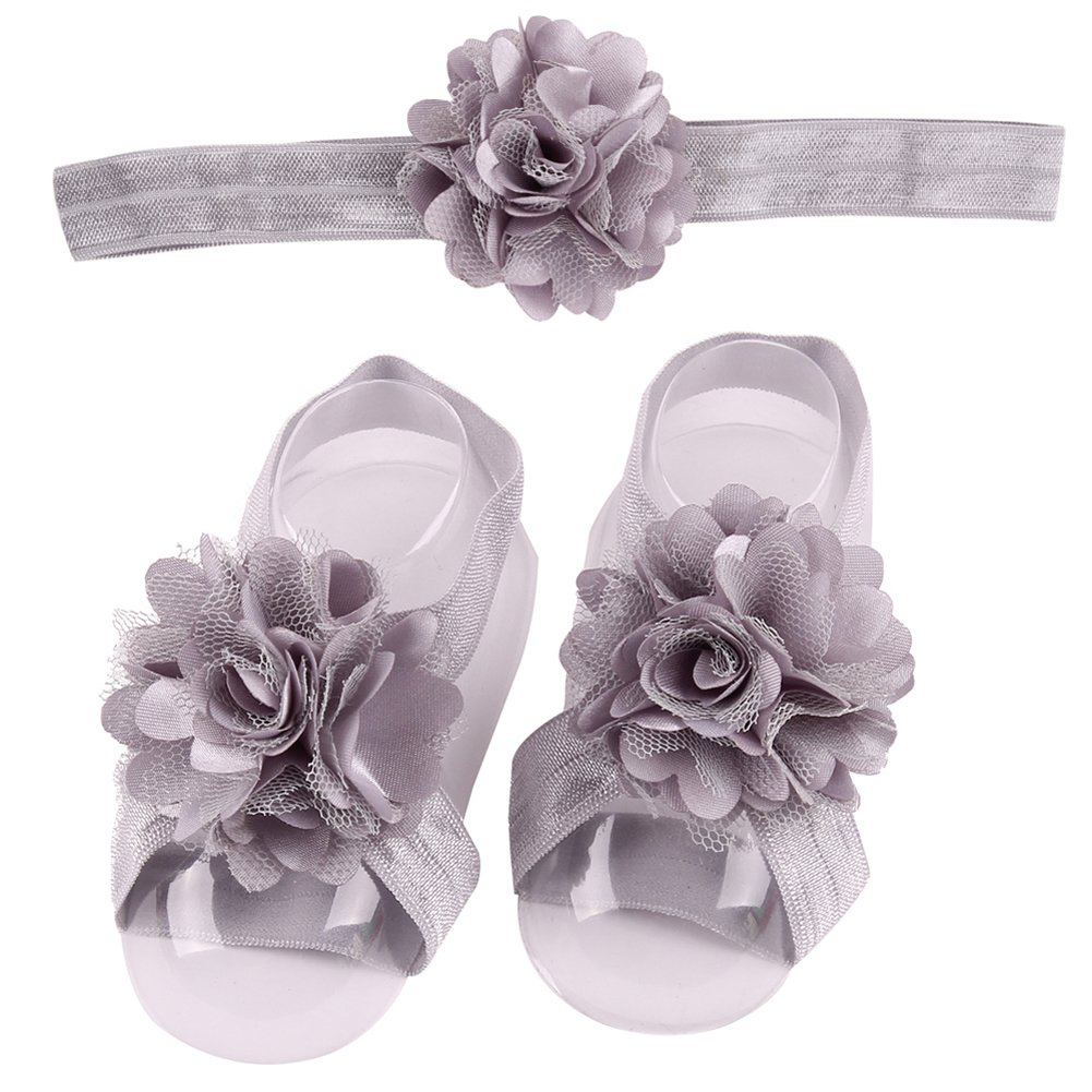 8 Pairs Satin Floral Headbands & Barefoot Sandals for Baby Girls - Soft Hair Accessories & Newborn Photography Props - Perfect for Birthday Parties, Photo Shoots & Special Occasions