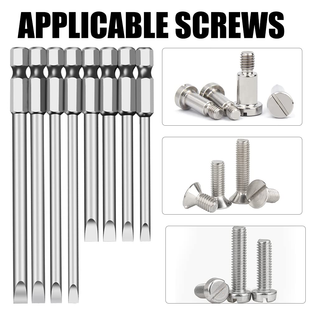 Auniwaig SL5 Slotted Screwdriver Bits Set - 5pcs 1/4-Inch Hex Shank S2 Alloy Steel Magnetic Drill Bits (5.91-Inch Length) for Home DIY, Furniture Assembly & Electronics Repair