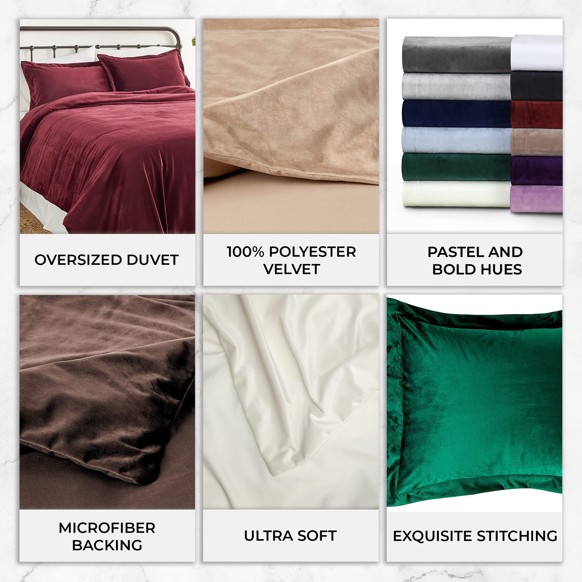 Venice Velvet Oversized Solid Duvet Cover Set - Queen Size Camel Brown Luxury Bedding for Cozy Bedroom Decor & Hotel Style Comfort