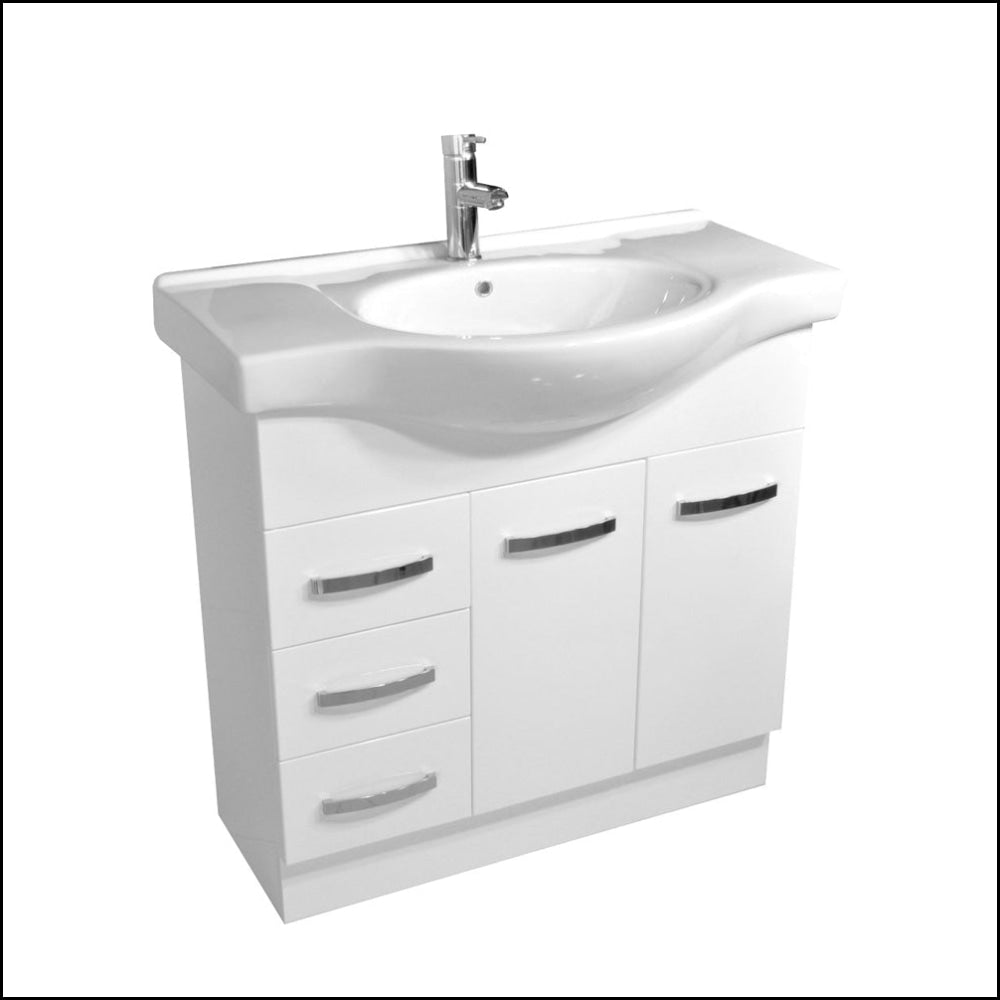 Fienza Antonio 90EKWL 900mm White Bathroom Vanity Unit with Solid Wood Doors & Left Drawers - Perfect for Modern Bathroom Renovations and Small Space Storage Solutions