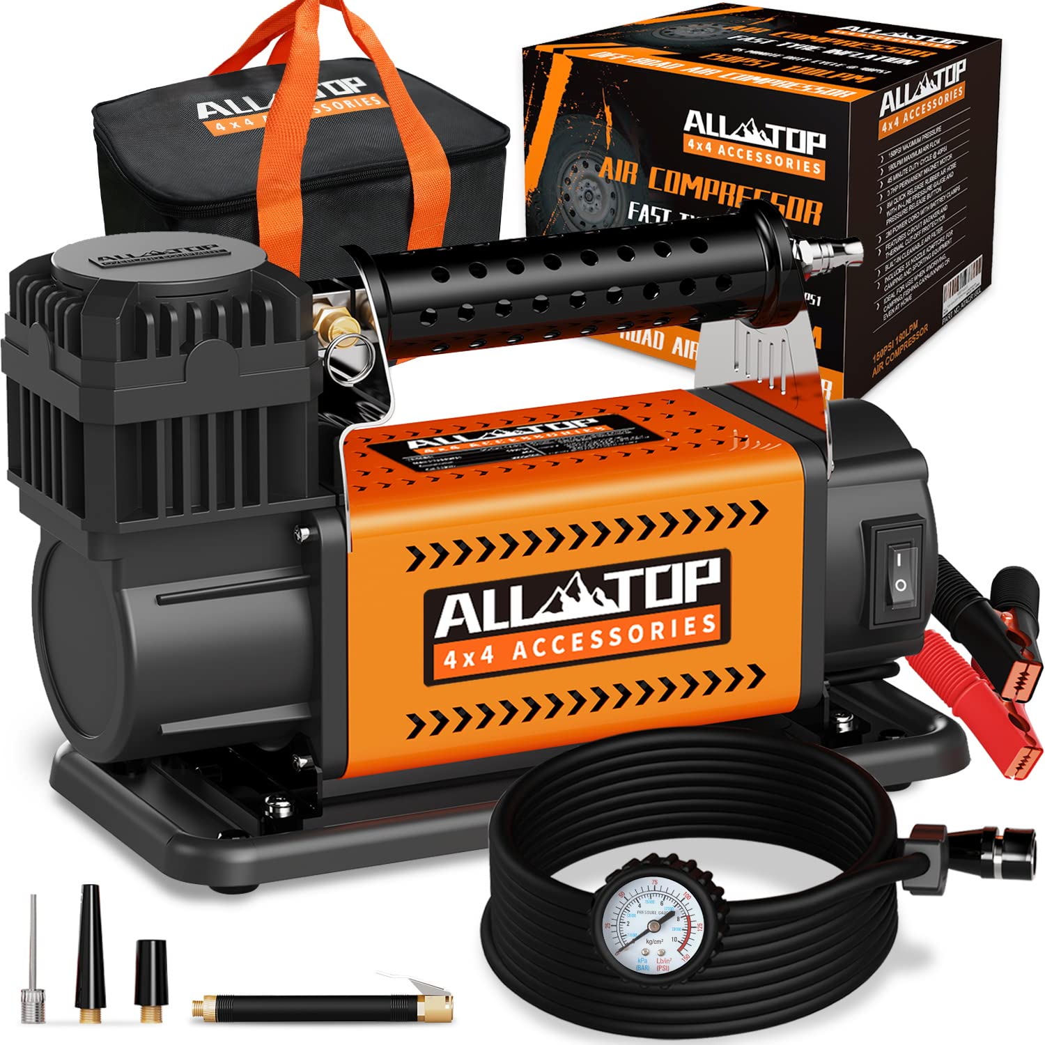 ALL-TOP 12V Portable Air Compressor Kit - 7.06CFM Heavy Duty Tire Inflator for Truck, SUV, 4x4 & RV - Max 150PSI Offroad Air Pump - Perfect for Emergency Tire Inflation, Road Trips & Outdoor Adventures