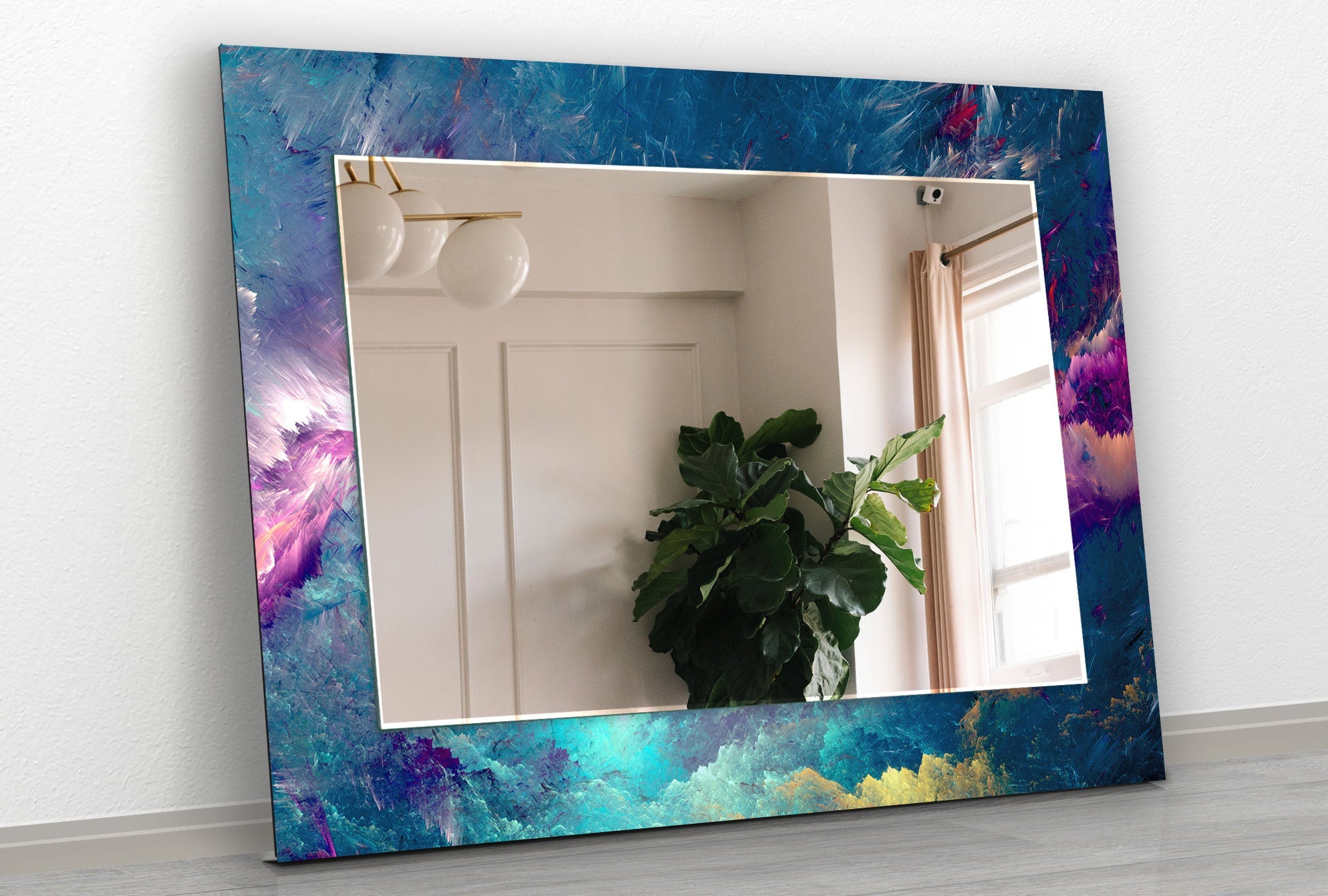 Blue & Purple Lightning Wall Mirror - Modern Decorative Mirror for Living Room, Bedroom, or Entryway - Shatterproof & Stylish Home Decor Accent