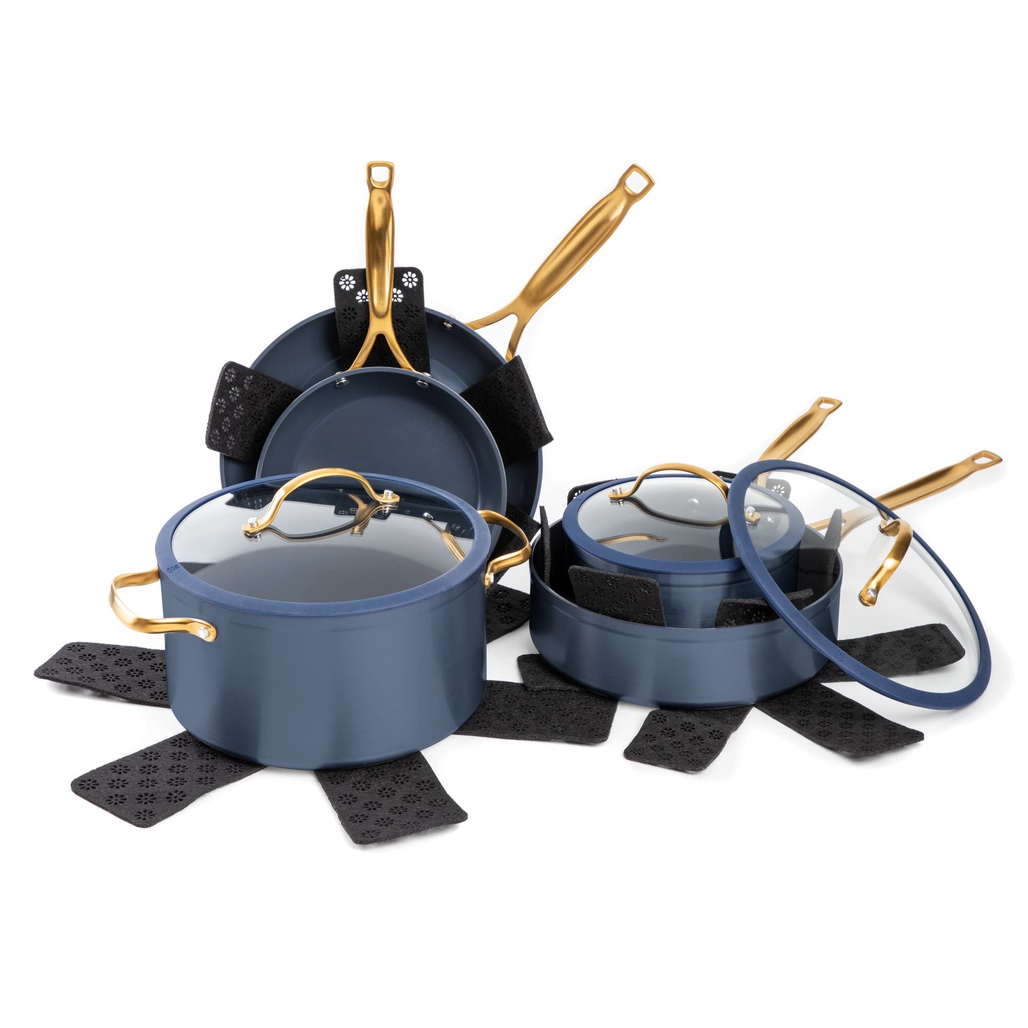 12-Piece Nonstick Ceramic Cookware Set - Blue Pots & Pans with Stay-Cool Handles, Oven & Dishwasher Safe for Healthy Cooking - Perfect for Home Kitchen, RV Camping & Gift Giving