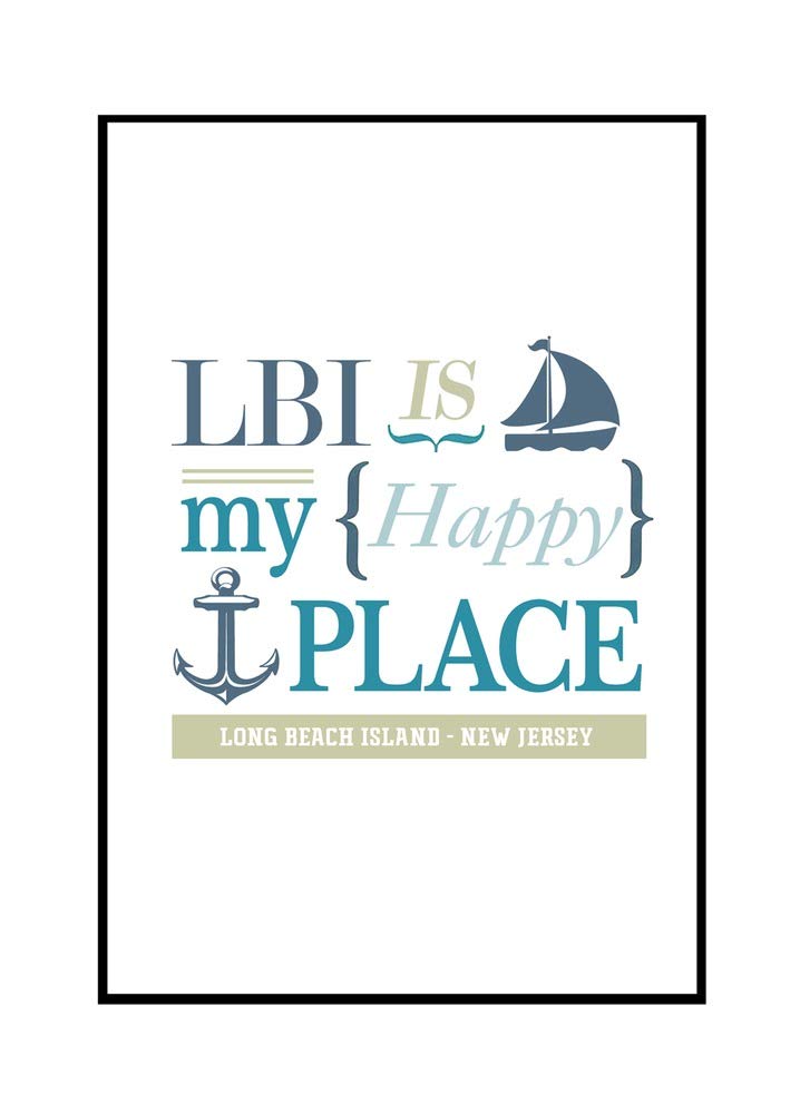 Long Beach Island New Jersey LBI Is My Happy Place #2 - 24x36 Framed Gallery Wrapped Canvas Wall Art - Perfect for Beach House Decor, Living Room, Bedroom & Office Wall Decor