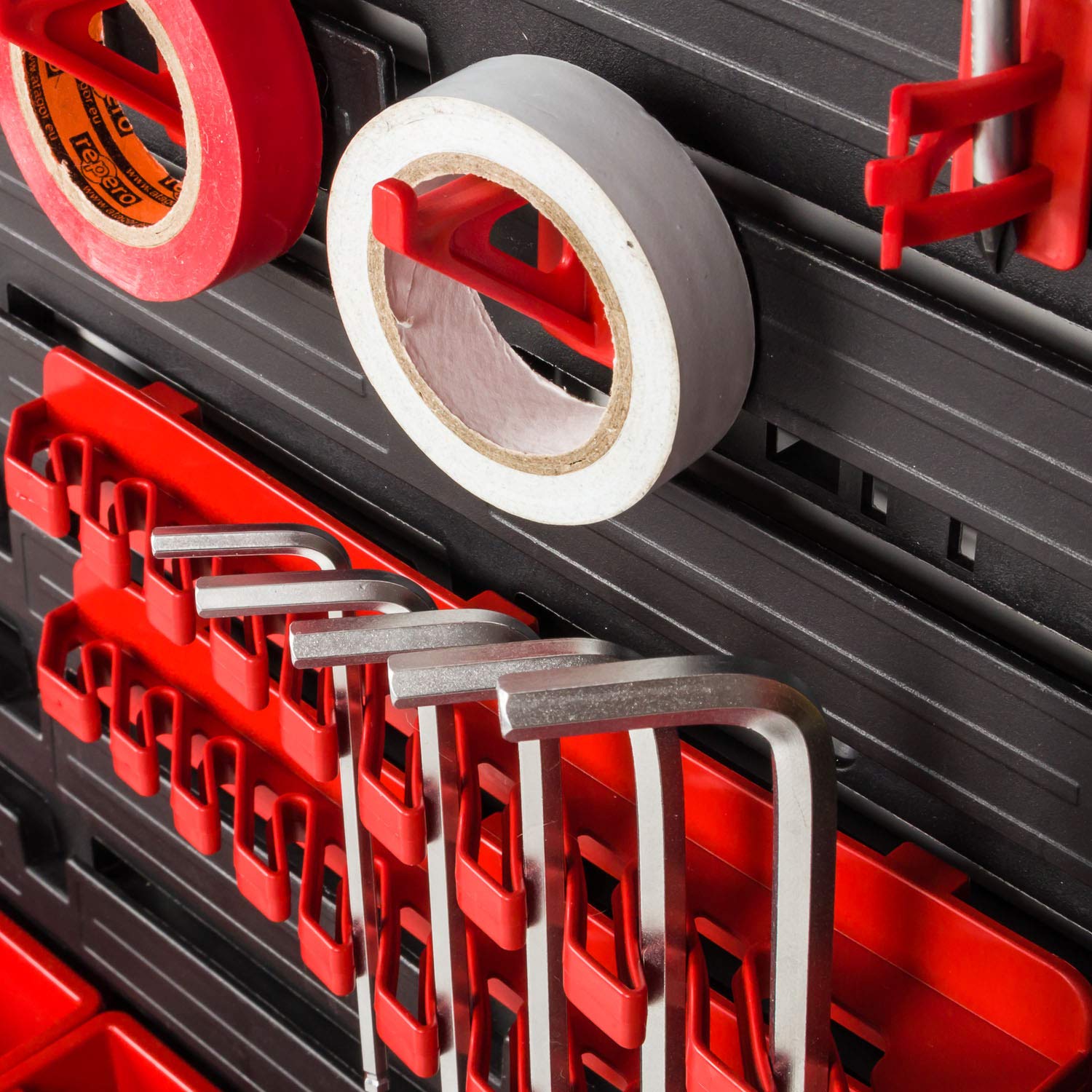 Red Stacking Boxes & Tool Holders Wall Shelf - 79pc Storage System for Garage & Workshop