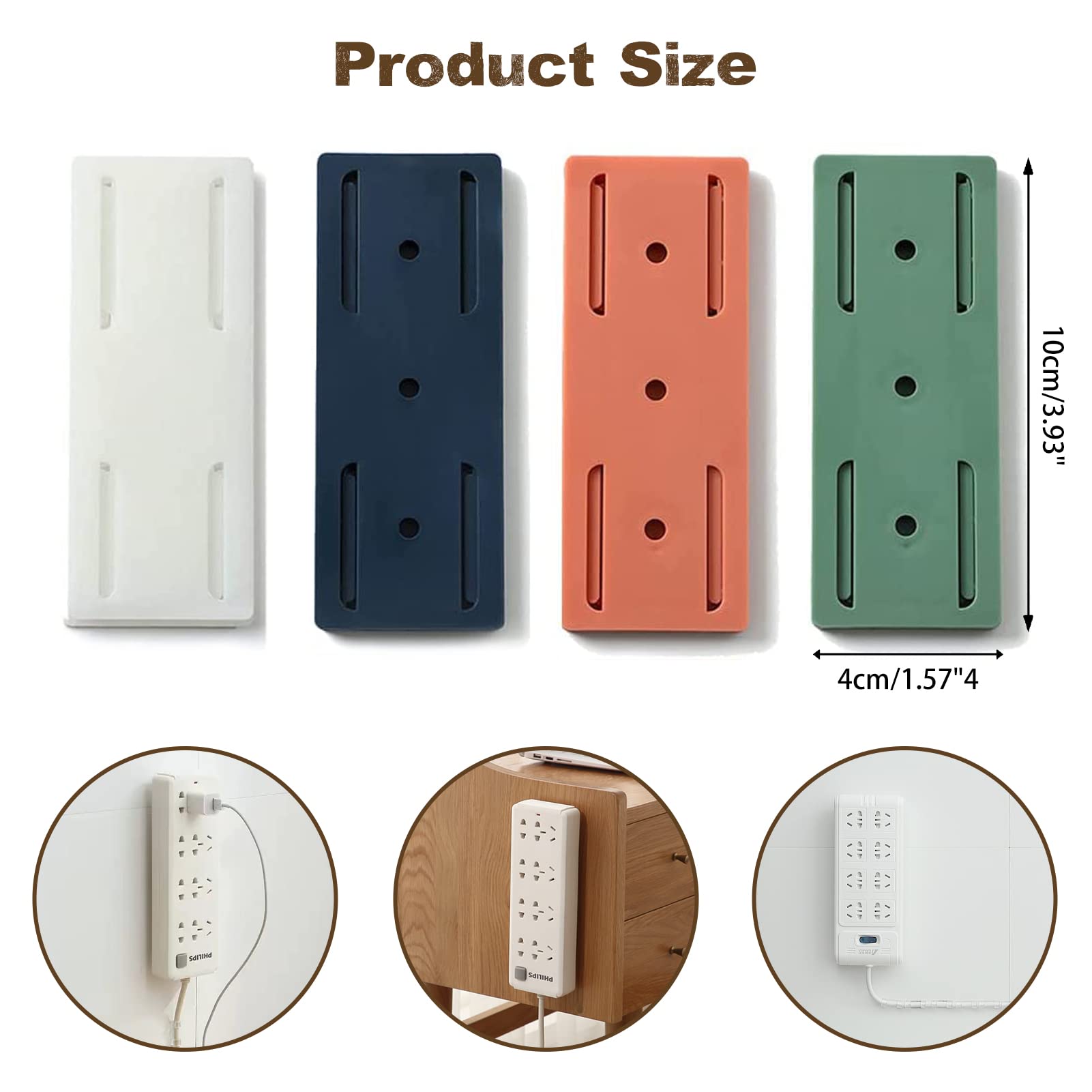 4PCS Self-Adhesive Power Socket Holder - No Drill Wall Mount & Desktop Plug Organizer Clips for Home, Kitchen, Office - Cable Management Solution for TVs, Computers, Appliances | Perfect for Organizing Wires Behind TV Stands, Under Desks, Kitchen Counter Spaces | Ideal for Home Office Setup, Entertainment Centers, and Small Appliance Organization