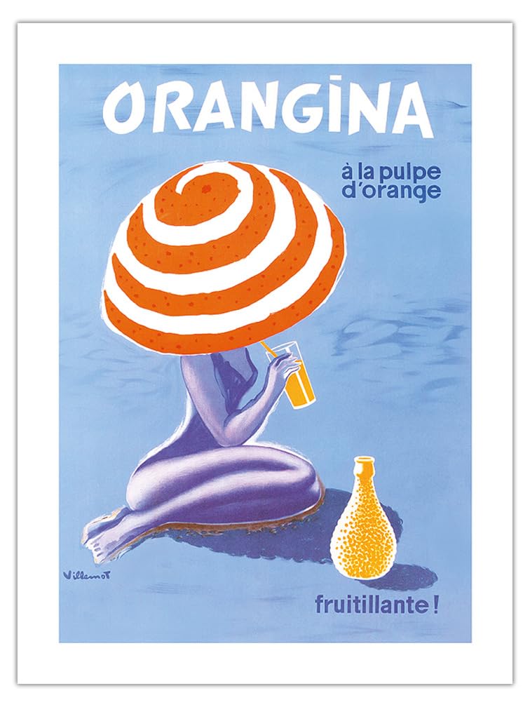 Vintage 1964 Orangina Orange Sparkling Soda Advertising Poster by Bernard Villemot - Premium 24x32in Bamboo Fine Art Print on 290gsm Paper (Unframed) - Perfect for Retro Kitchen Decor, Soda Collectors & Mid-Century Modern Wall Art