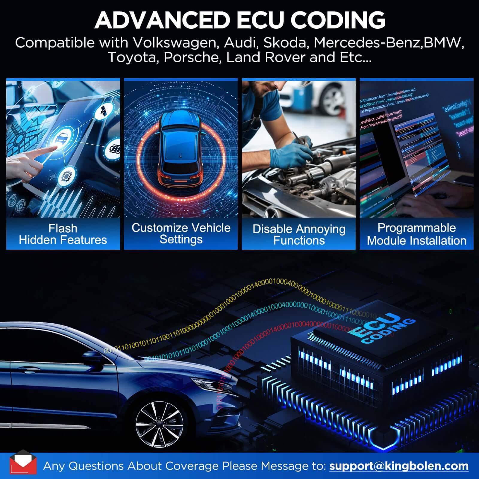 Kingbolen K10 PRO CANFD & DoIP Bluetooth OBD2 Scanner - 40+ Resets, All System Car Diagnostic Tool with ECU Coding & Active Test Guide - Perfect for Mechanics, DIY Car Enthusiasts & Auto Repair Shops