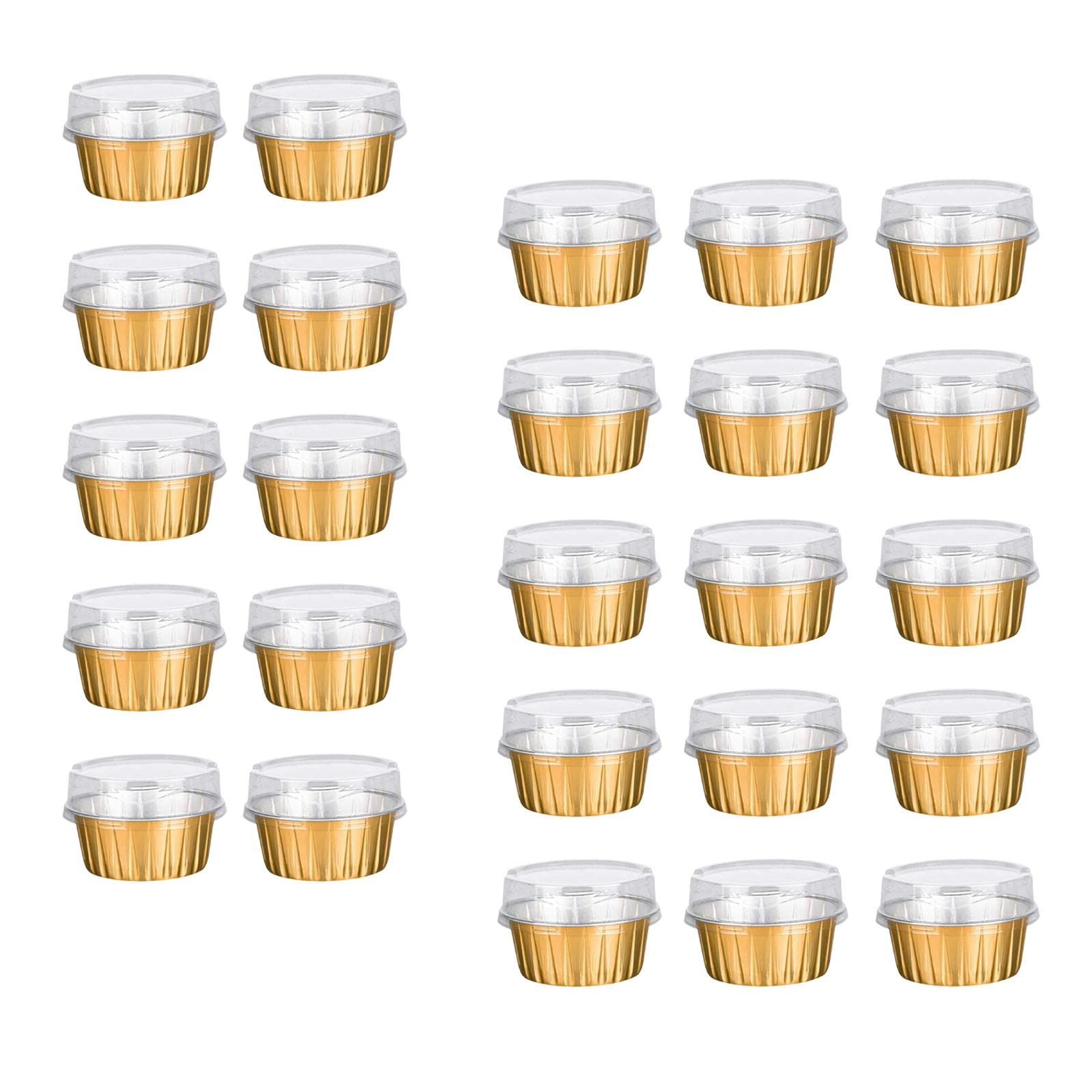 25Pcs Aluminum Muffin Baking Cups with Lids - Oven, Microwave & Freezer Safe - Reusable Ramekin Containers for Puddings, Desserts & Meal Prep - Perfect for Home Baking, Party Treats & Food Storage