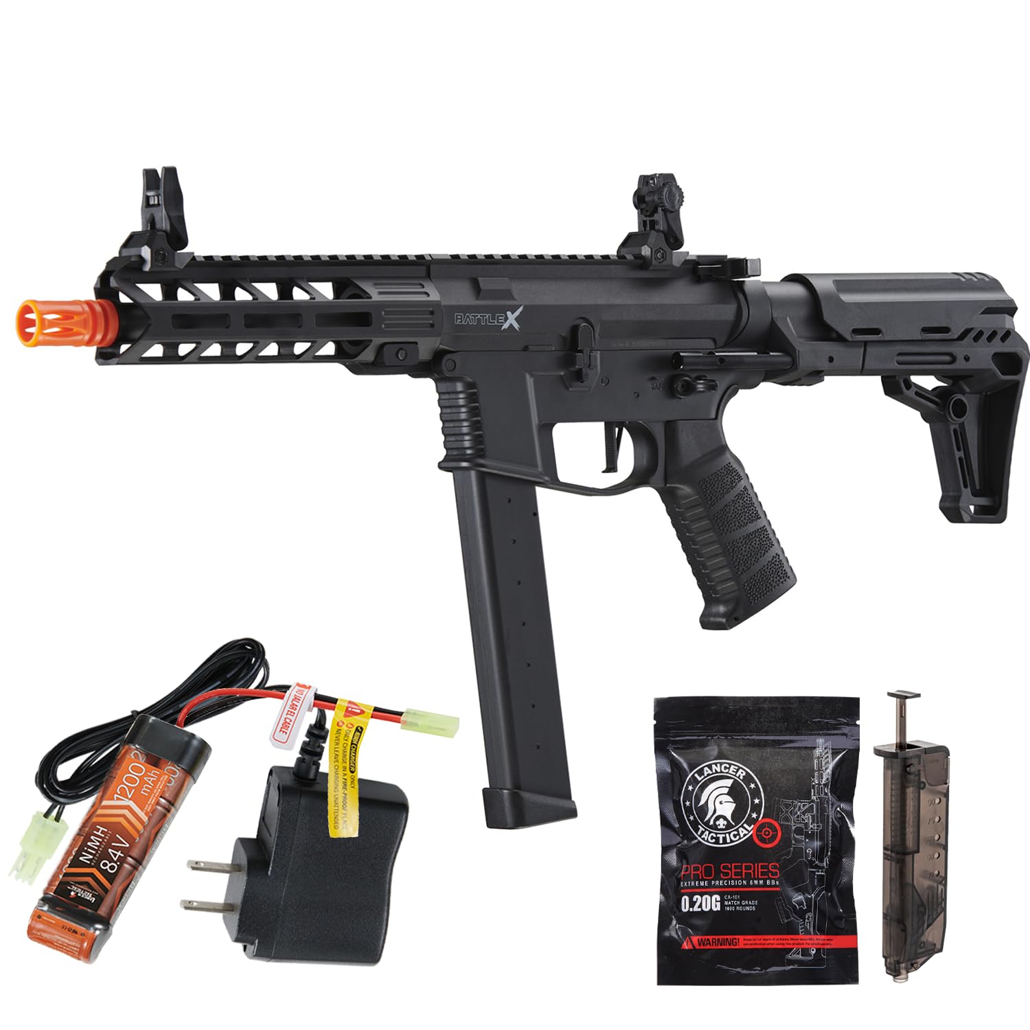 Lancer Tactical Gen 2 9mm Battle X CQB Lightweight Airsoft Carbine - Nylon Polymer AEG Rifle with Battery & Charger - Perfect for Airsoft Battles, CQB Games & Tactical Training