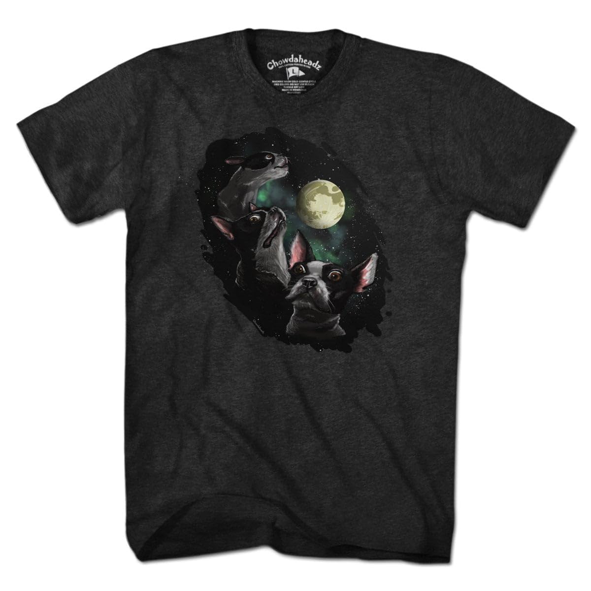 Chowdaheadz Three Terriers One Moon Vintage T-Shirt - Soft Unisex Cotton Blend Tee for Dog Lovers & Casual Wear