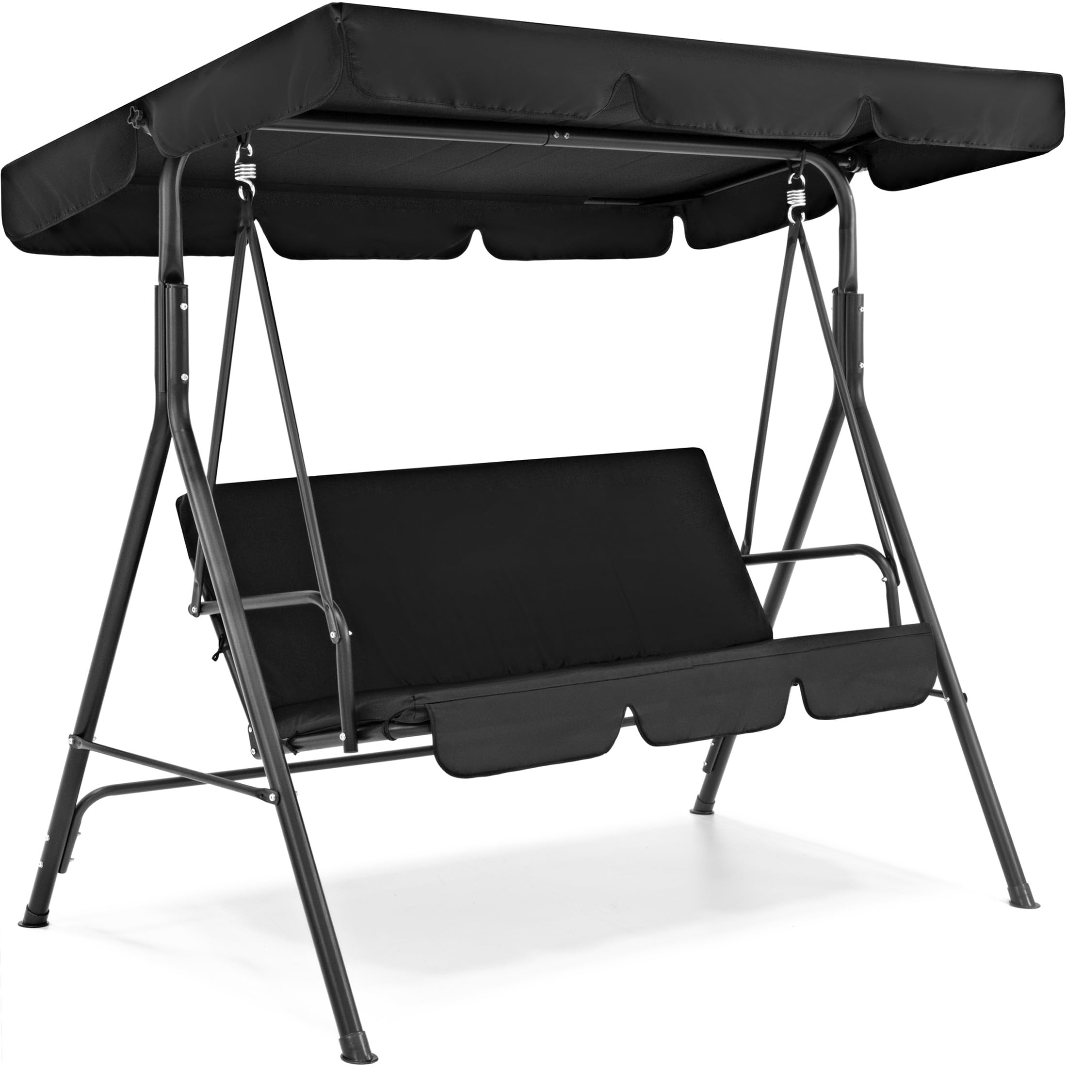 Best Choice Products 2-Person Outdoor Patio Swing Chair with Convertible Canopy - Adjustable Shade Hanging Glider Porch Bench for Garden, Backyard, Poolside - Removable Cushions, Black - Perfect for Relaxing, Reading & Enjoying Outdoor Breezes