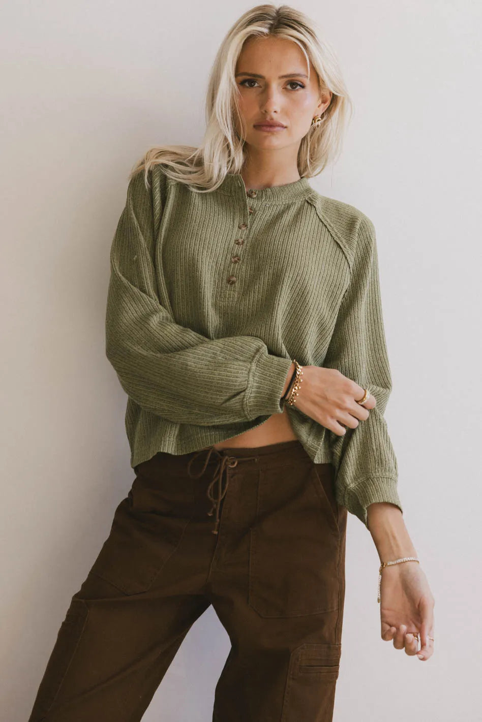 Kami Henley Top in Olive Green - Women's Casual Button-Up Shirt for Everyday Wear | Perfect for Work, Dates & Outings | FINAL SALE