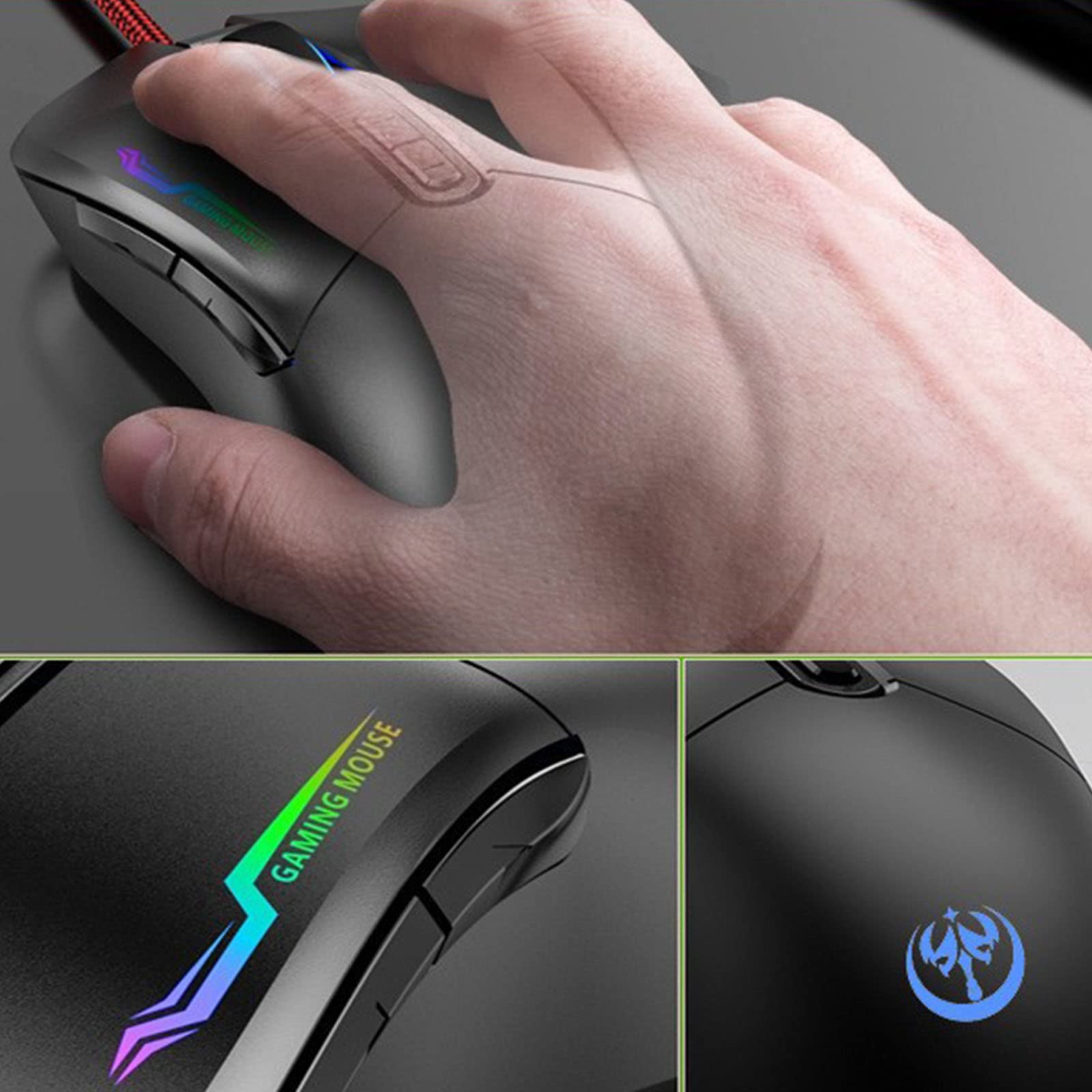 FUXIU Gaming Mouse - USB Optical Computer Mouse with 6 Programmable Buttons, Adjustable DPI, 6-Color Backlit for PC - Perfect for Gaming, Work & Home Office Use