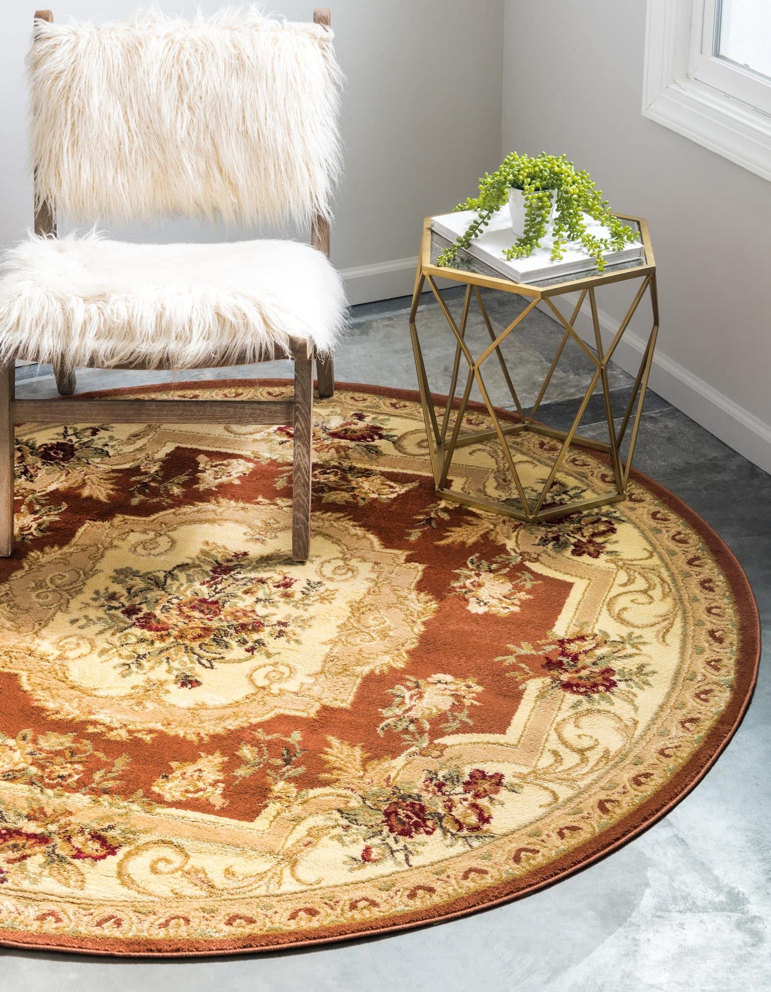 Chateau Collection 6 Ft Round Brick Red Area Rug - Soft Medium Pile for Kitchens & Dining Rooms | Perfect for Farmhouse, Boho & Modern Home Decor