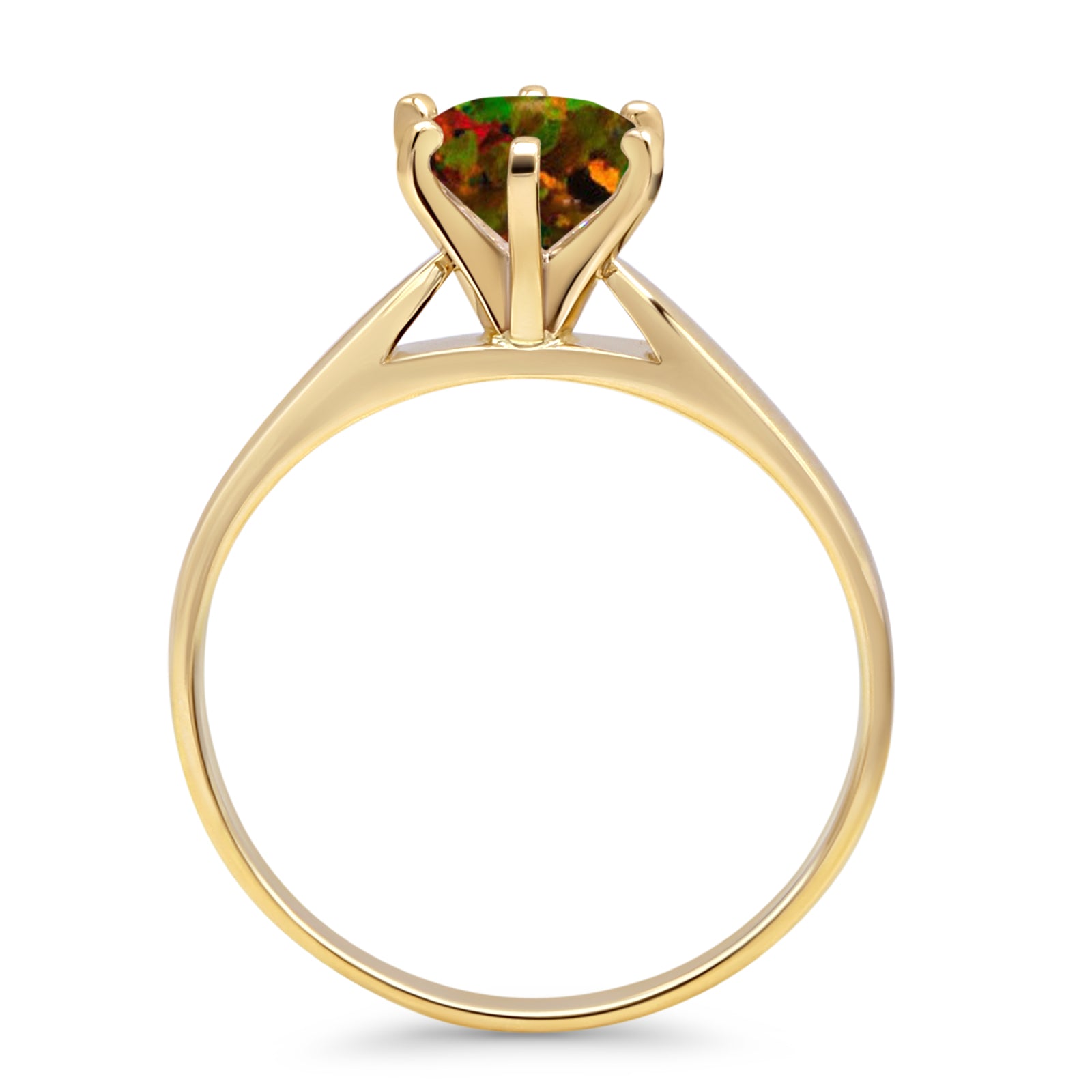 14K Yellow Gold Round Solitaire Lab-Created Black Opal Art Deco Ring for Women | Elegant Vintage Engagement, Wedding, Anniversary & Gift Jewelry