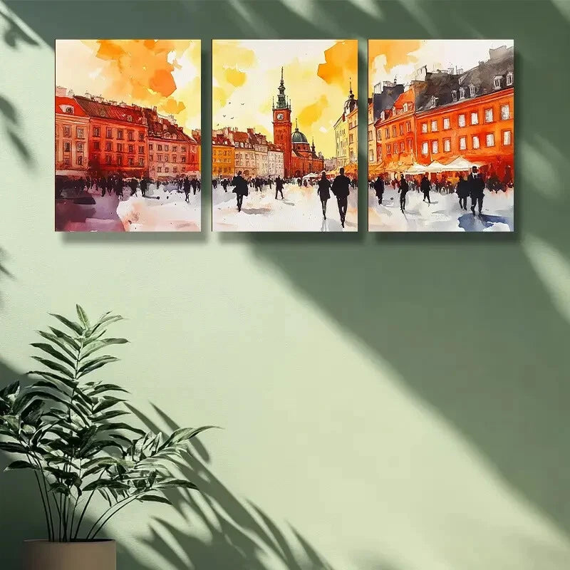 3-Piece Warsaw Poland Busy City Metal Wall Art Print - Ready to Hang Urban Decor for Living Room, Office & Bedroom