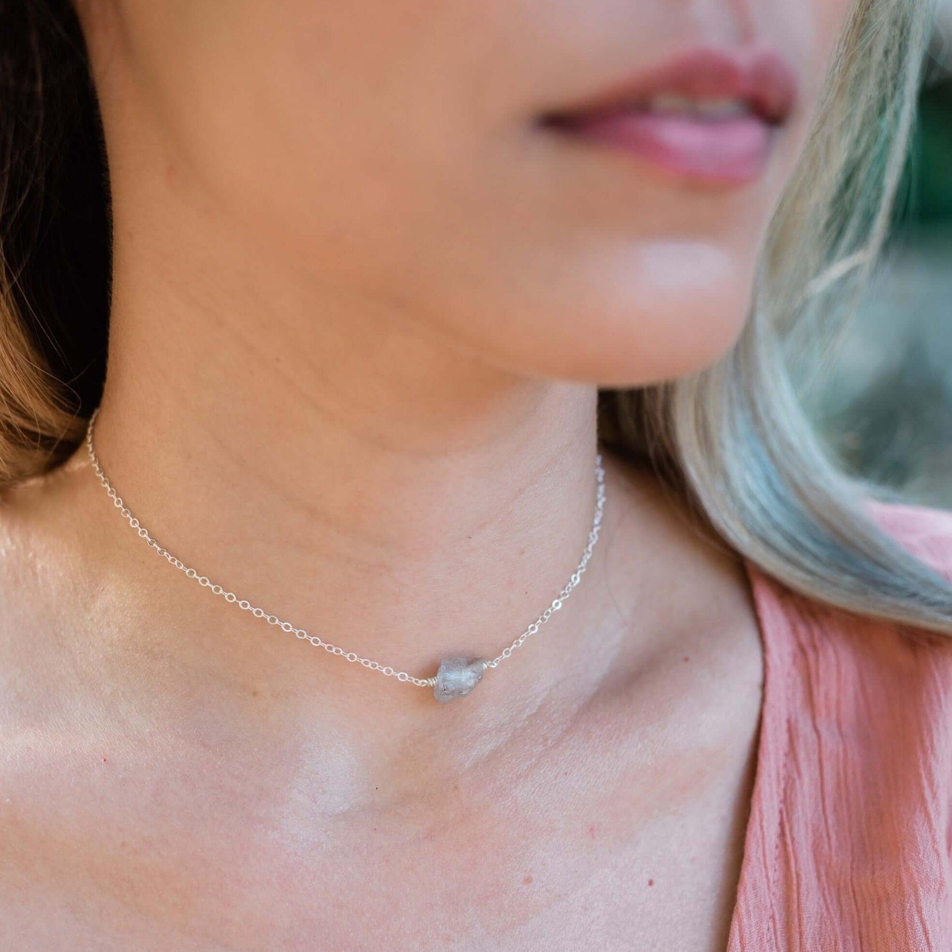 Natural Raw Labradorite Crystal Nugget Choker Necklace | Healing Stone Jewelry for Women | Perfect for Boho Fashion, Meditation & Energy Work