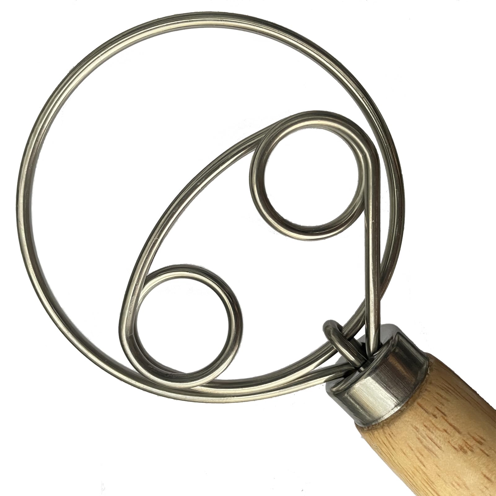 13 Inch Stainless Steel Danish Dough Whisk with Wooden Handle - Double Eye Design for Mixing Bread Dough, Pastry & Baking - Perfect Kitchen Tool for Homemade Bread, Pizza Dough & Cookies