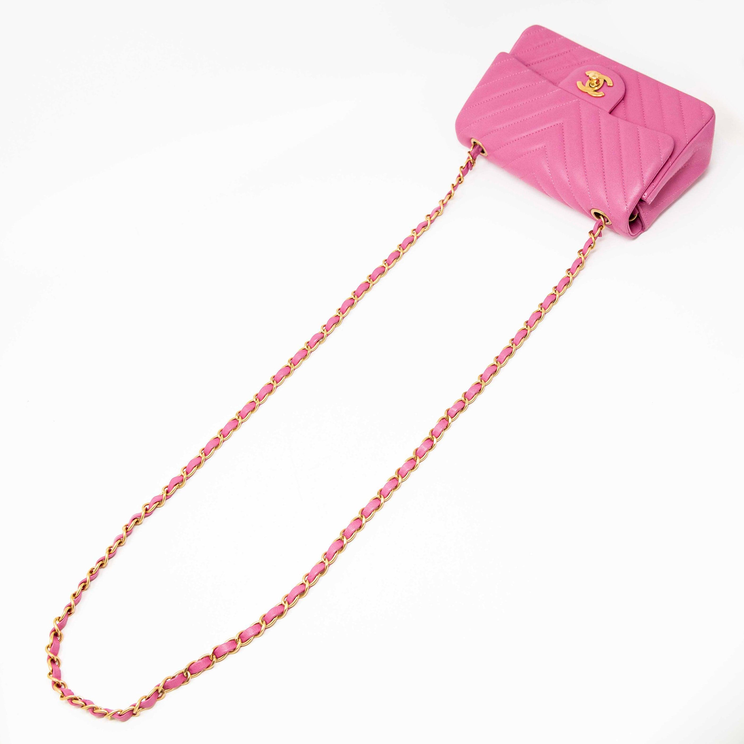 Chanel Pink Chevron Mini Flap Bag - Luxury Quilted Leather Crossbody Purse for Women | Perfect for Parties, Dates & Special Occasions