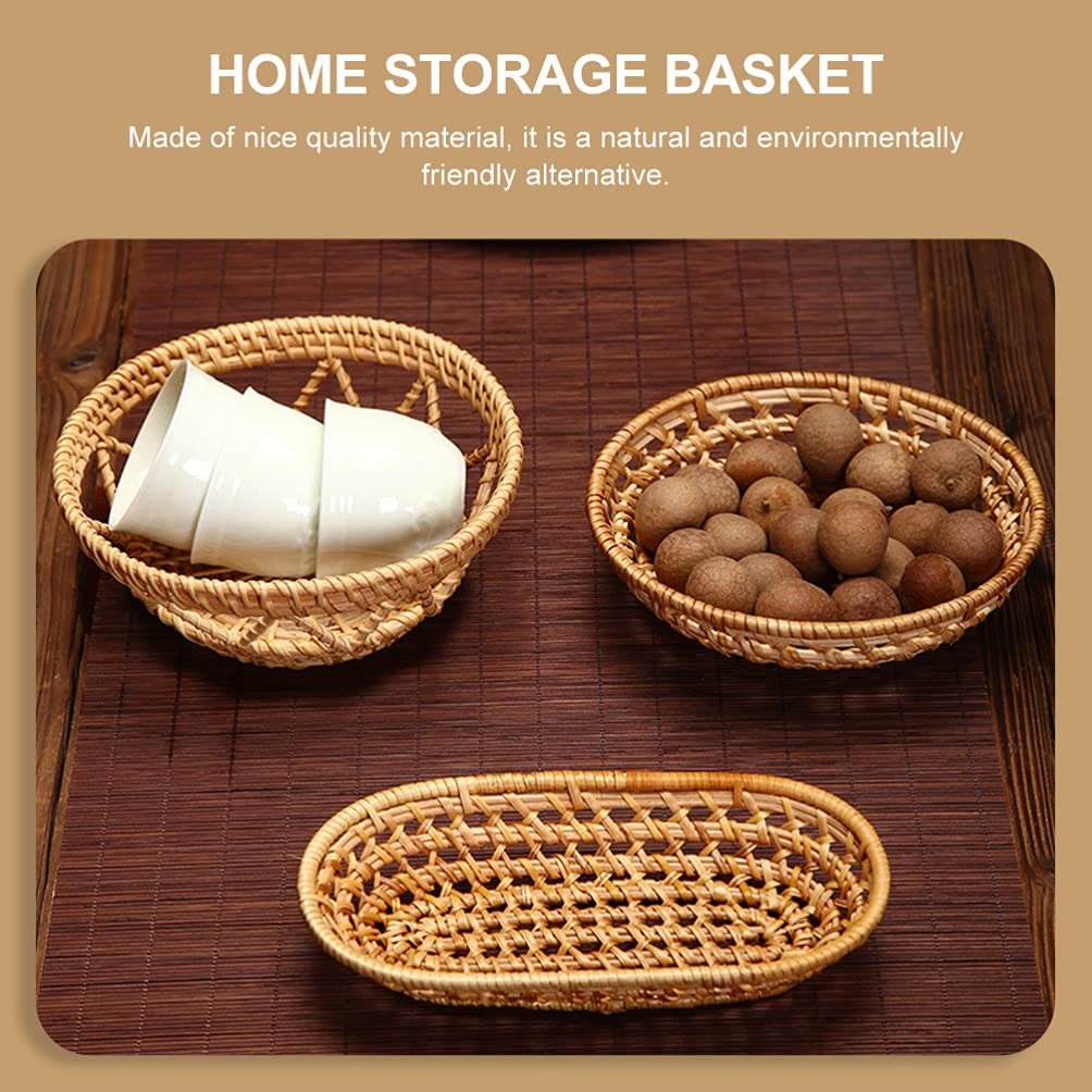 Handmade Woven Rattan Storage Basket - 18x5cm Wire Wicker Fruit & Bread Serving Bowl for Candy, Cake, Keys, Phone, Wallet | Home Decor, Kitchen & Dining Organizer