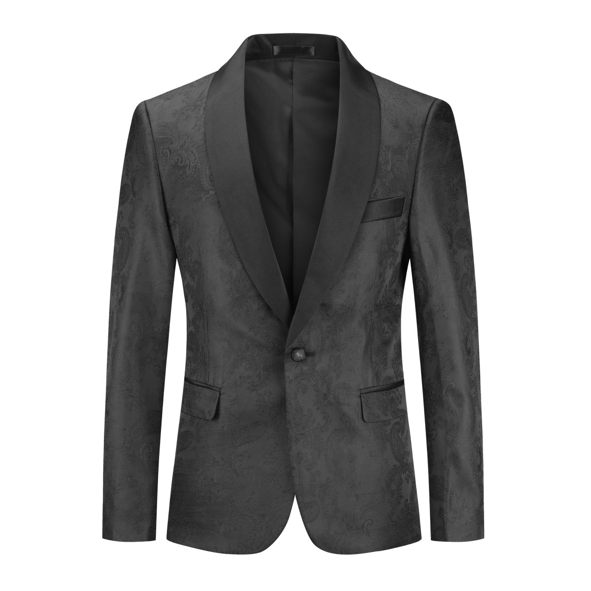 2-Piece Men's Slim Fit One Button Printed Suit Set - Black | Formal Business Attire for Weddings, Office & Special Occasions