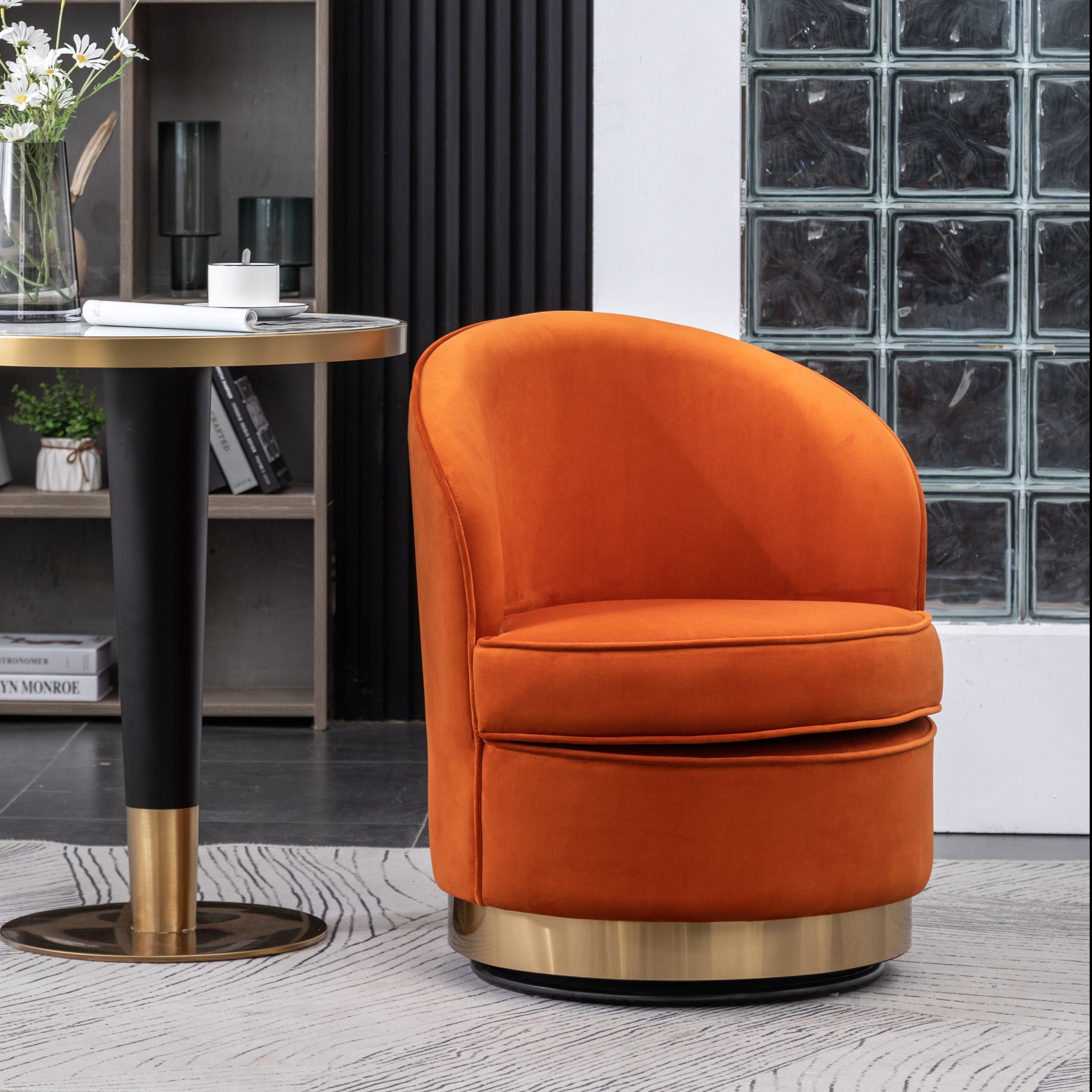 Roundhill Furniture Wania Contemporary Velvet Swivel Chair - Modern Accent Chair with 360° Rotation for Living Room, Bedroom & Office - Plush Velvet Upholstery & Sturdy Metal Base