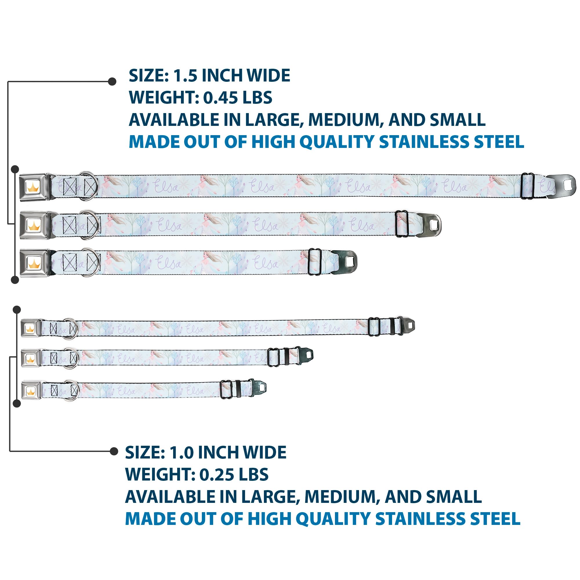 Frozen Elsa Snowflake Dog Collar with Seatbelt Buckle - 20 to 31 Inches, 1.5 Inch Wide - Perfect for Disney Fans & Safe Car Rides