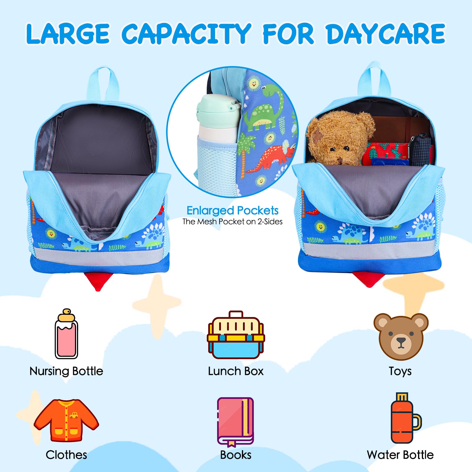 Dinosaur Backpack for Boys with Safety Rope - Toddler Daycare & School Bag for Outdoor Adventures