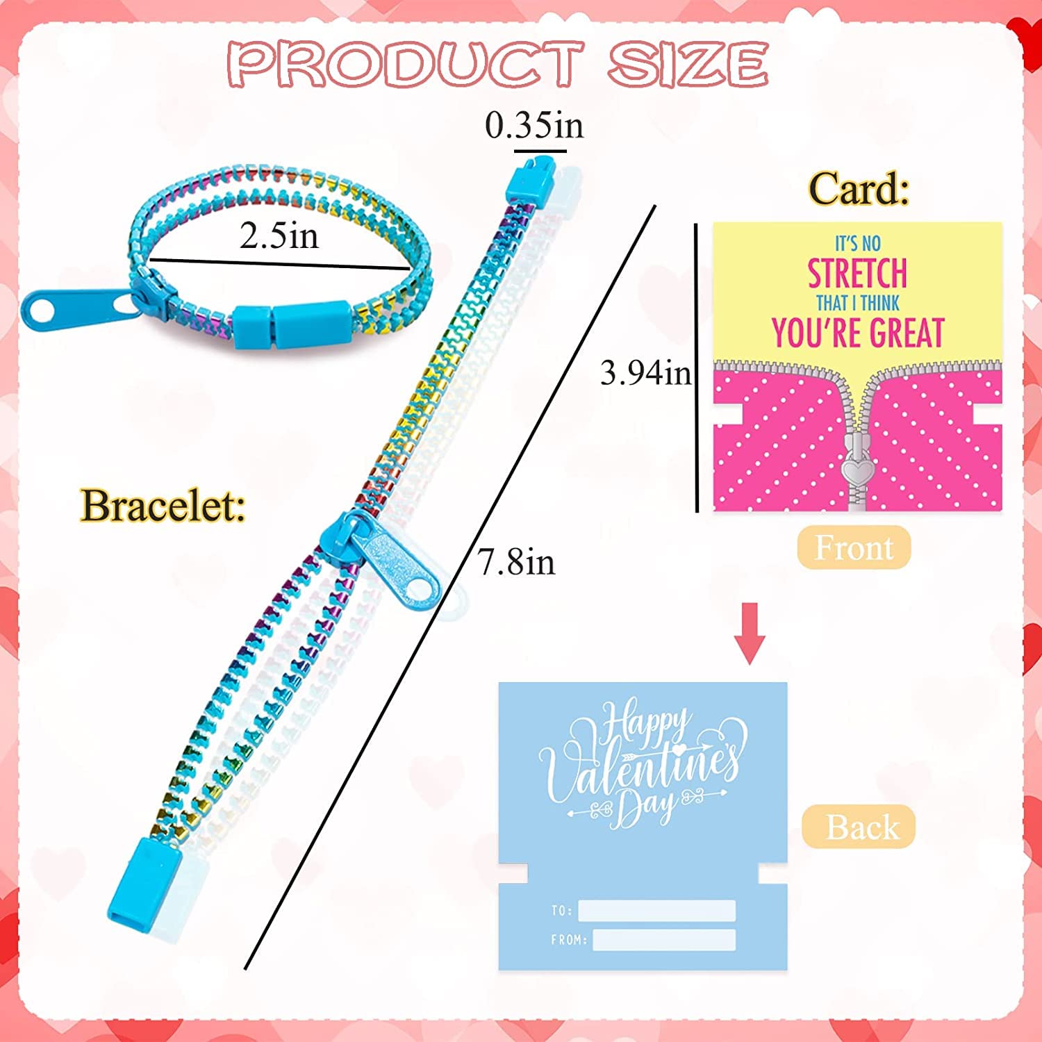 OuMuaMua 30Pcs Valentine's Day Cards with Fidget Zipper Bracelets - Kids Classroom Exchange Gifts, Party Favors for School Celebrations & Friendship Activities