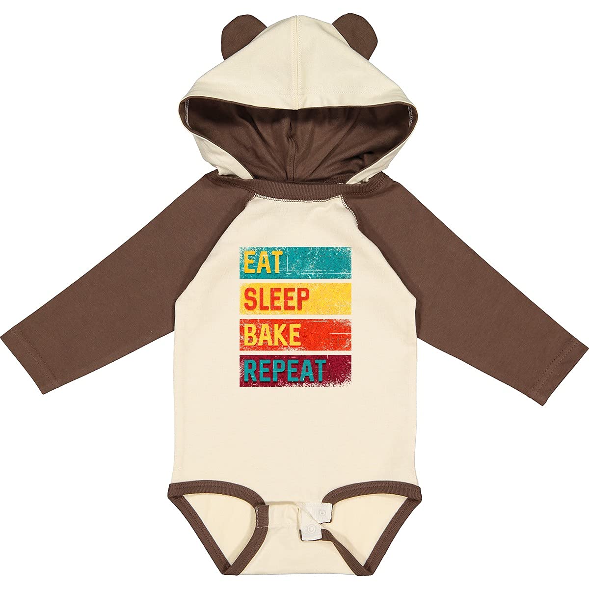 Inktastic Baking Gift - Eat Sleep Bake Repeat Long Sleeve Creeper for Women | Funny Baking Enthusiast Outfit | Perfect for Baking Classes, Kitchen Parties & Christmas Gifts