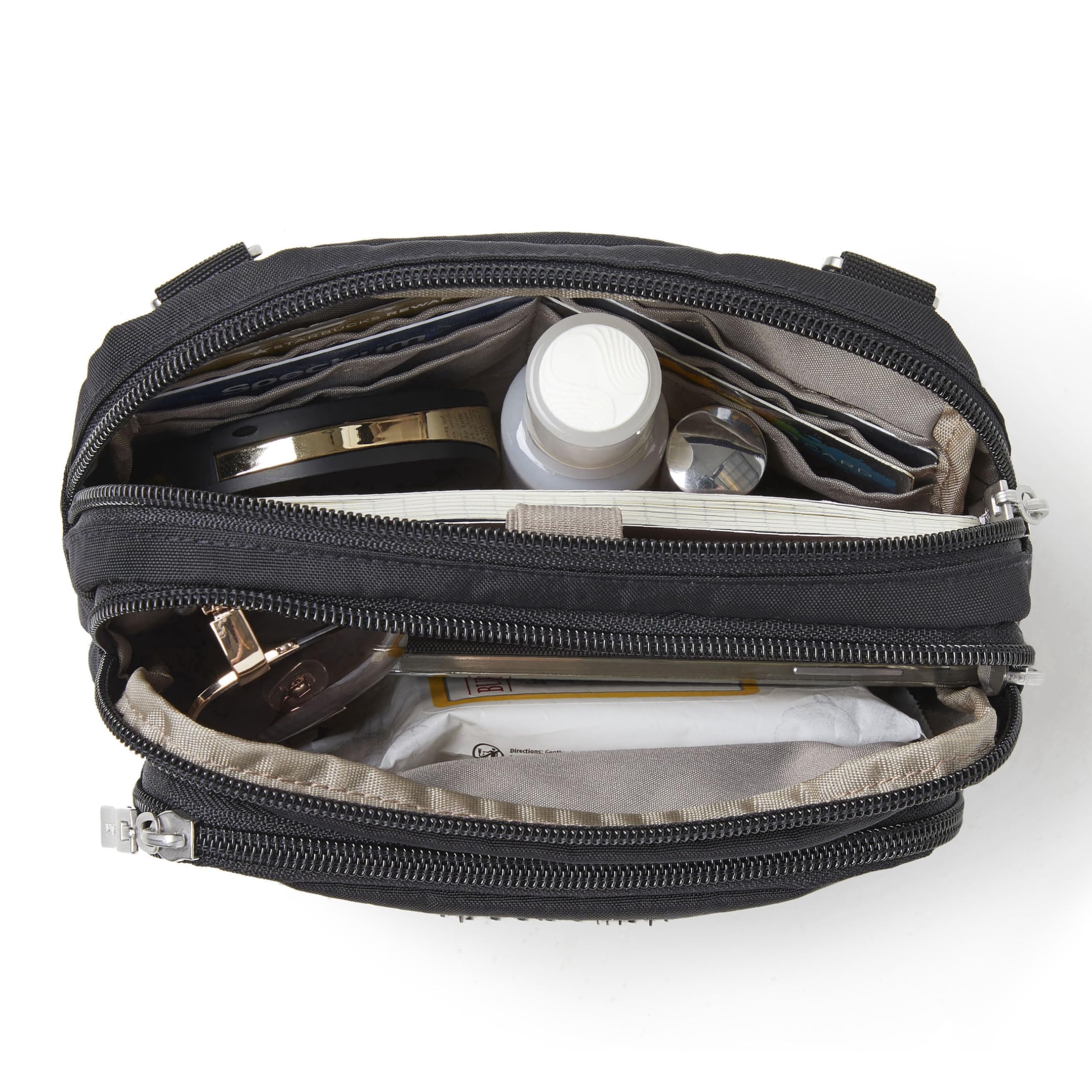 Baggallini Triple Zip Small Crossbody Bag for Women - 8x6 inch Lightweight Water-resistant Convertible Fanny Pack Belt Bag - Perfect for Travel, Shopping & Everyday Use