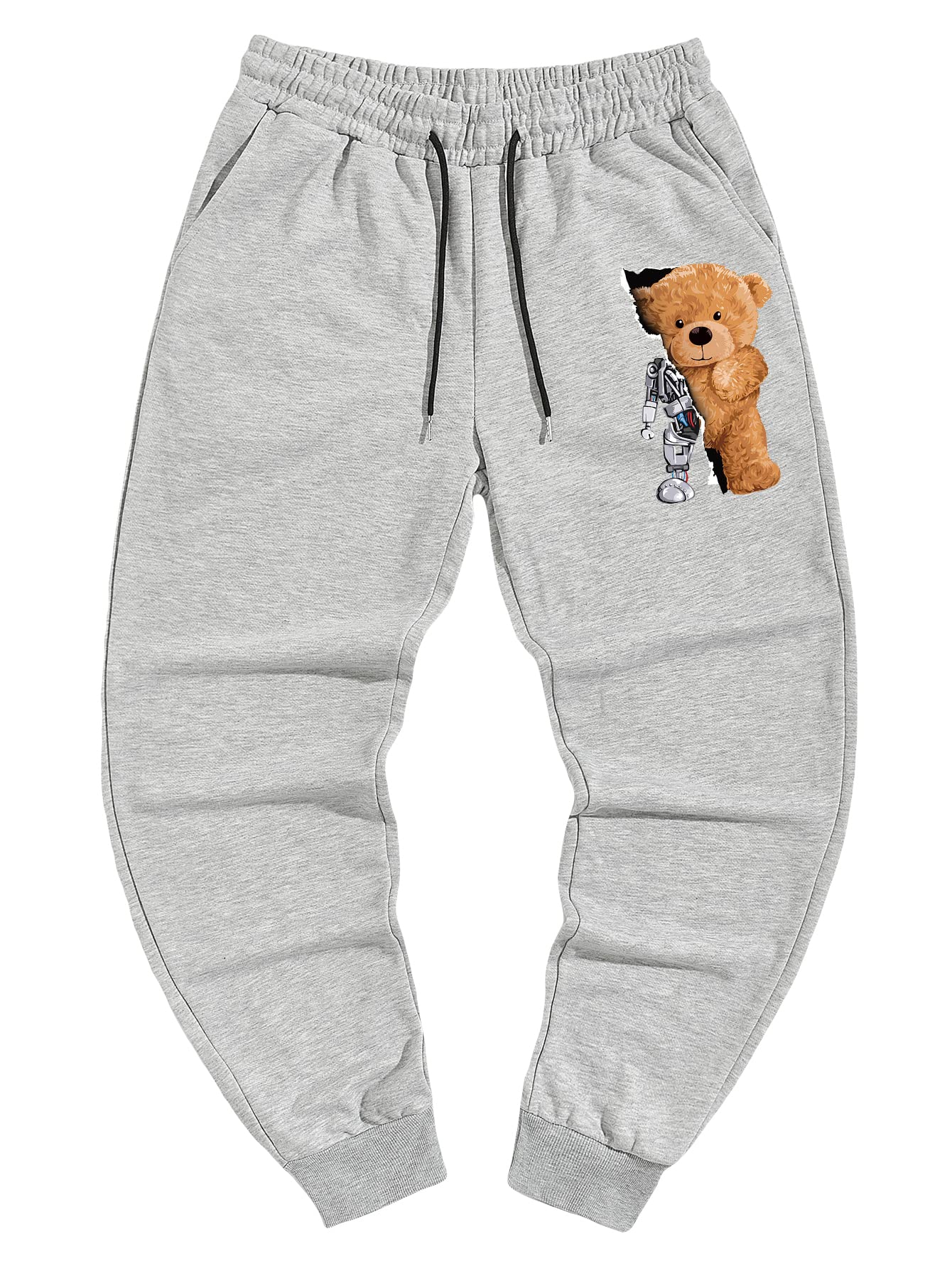 GORGLITTER Men's Cartoon Bear Print Jogger Sweatpants with Drawstring Waist - Soft Casual Lounge Pants for Home, Gym & Streetwear Fashion