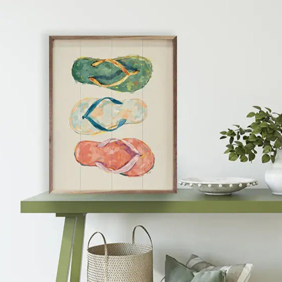 Vibrant Colorful Flip Flops Wood Framed Wall Art Print - Perfect for Beach House Decor, Bathroom, or Summer Themed Room