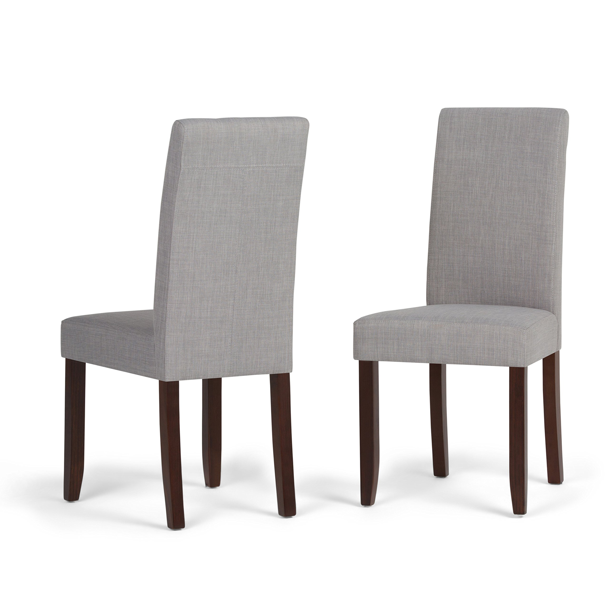 SIMPLIHOME Acadian Parson Dining Chairs Set of 2 - Solid Wood Frame, Linen-Look Upholstery in Dove Grey - Transitional Style Dining Room Chairs 22.4