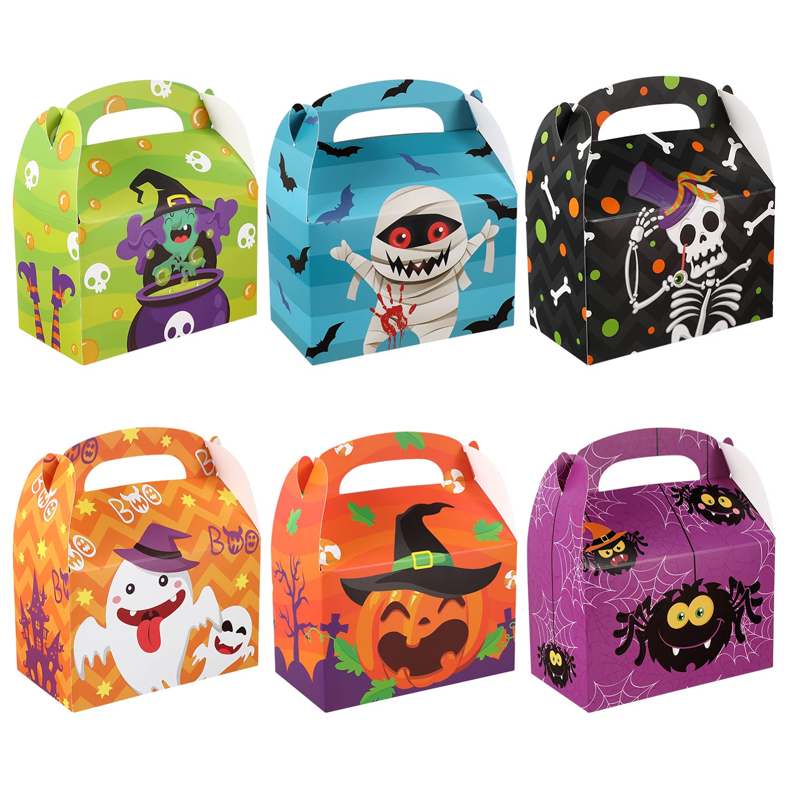 24pcs Halloween Treat Boxes with Handles - Cabilock Cardboard Candy Cookie Goodie Boxes for Party Favors | Holiday Festival Supplies for Trick-or-Treating, Classroom Treats & Halloween Party Decorations