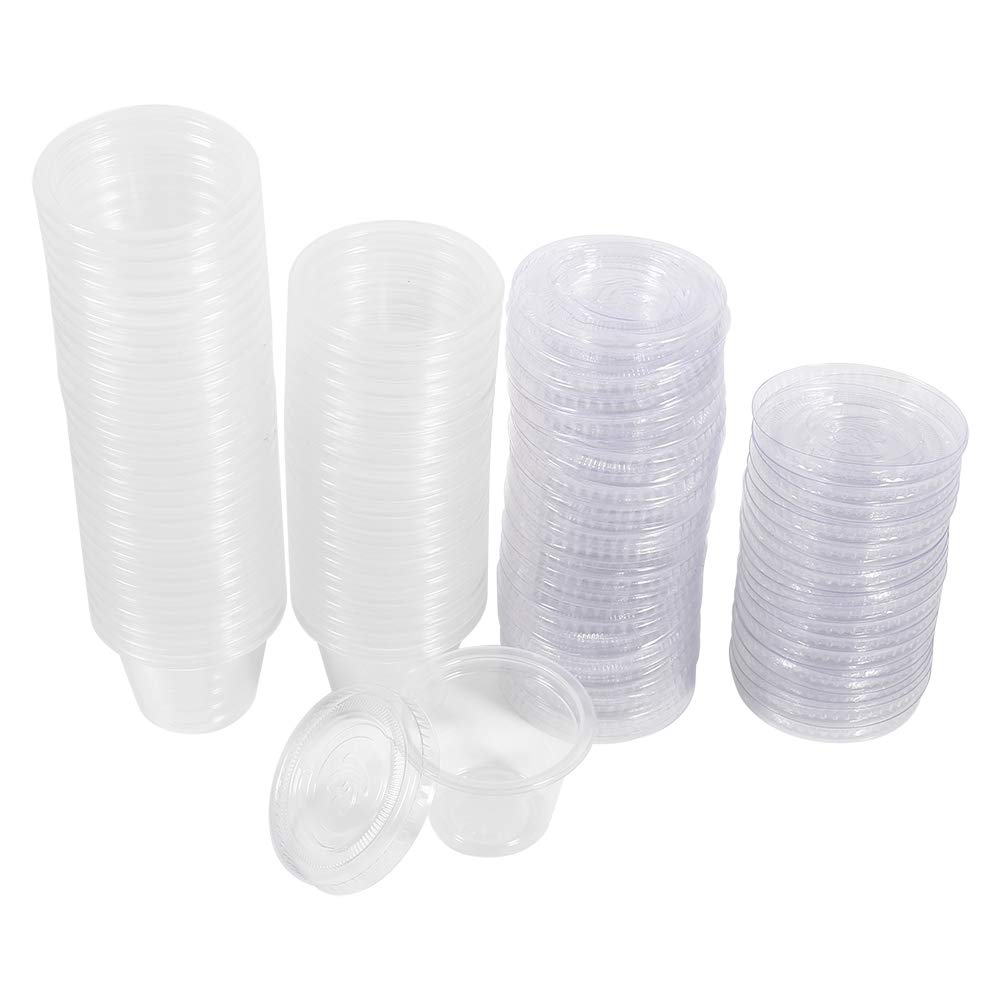 4oz Disposable Plastic Sauce Cups with Lids - 50Pcs Clear Condiment Containers for Takeout, Parties, and Food Service (4 Sizes) - Perfect for Restaurants, Catering, and Home Use