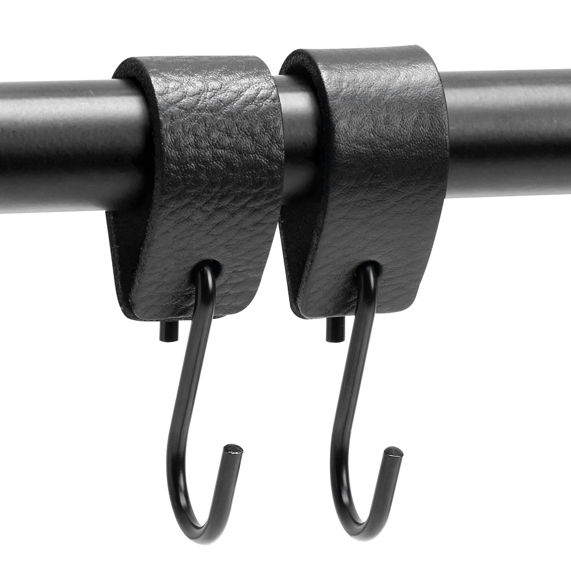 Brute Strength Multifunctional Leather S-Hooks - Heavy Duty Black S-Shaped Hooks for Coats, Kitchen, Garage & Home Organization (Set of 4) - Durable Leather Hanging Hooks for Wall, Door & Closet Storage