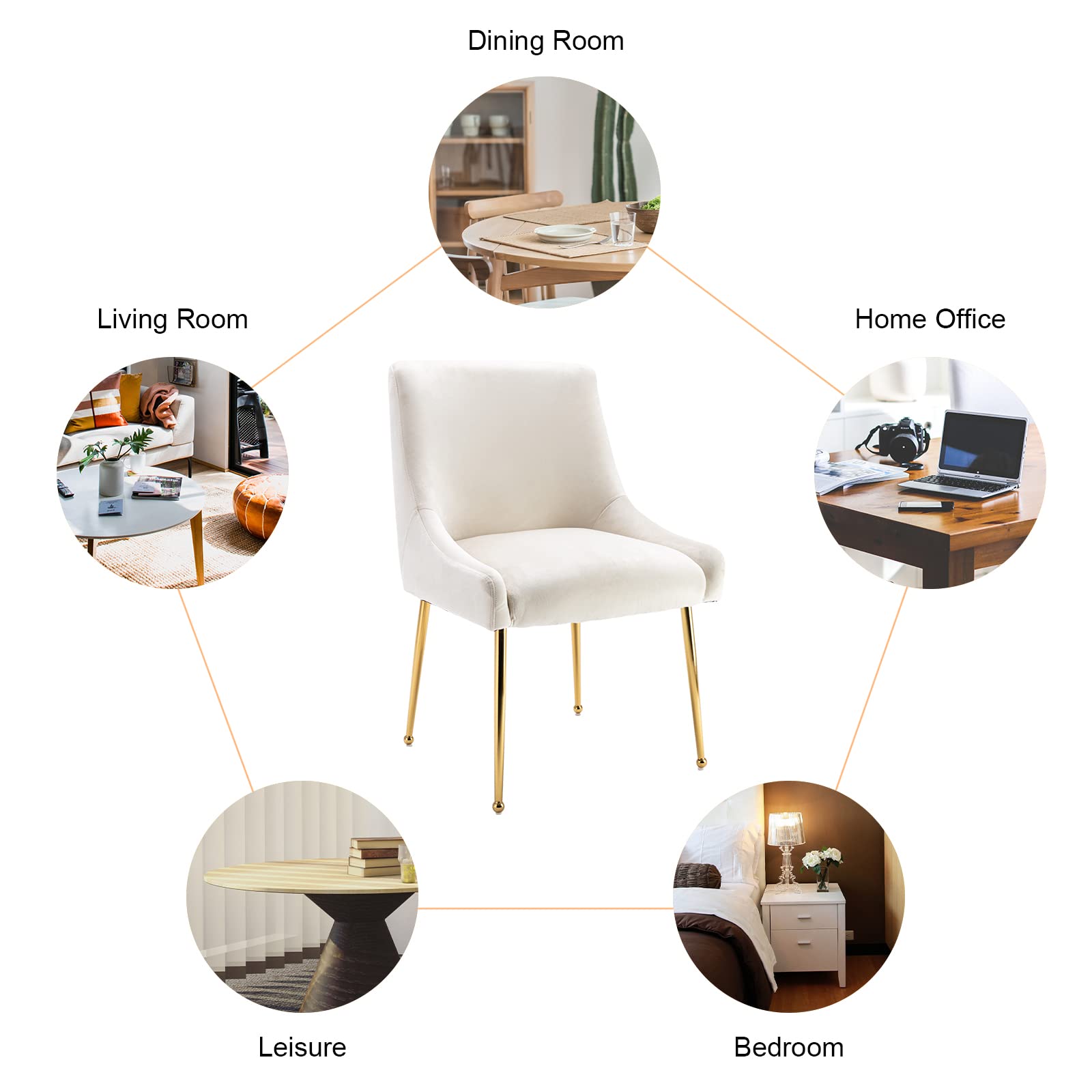 Premium Velvet Dining Chairs Set of 2 - Modern Upholstered Accent Chairs with Gold Metal Legs for Kitchen, Dining Room, Living Room & Bedroom - Soft Cream Velvet Fabric - Perfect for Entertaining, Family Meals & Home Decor