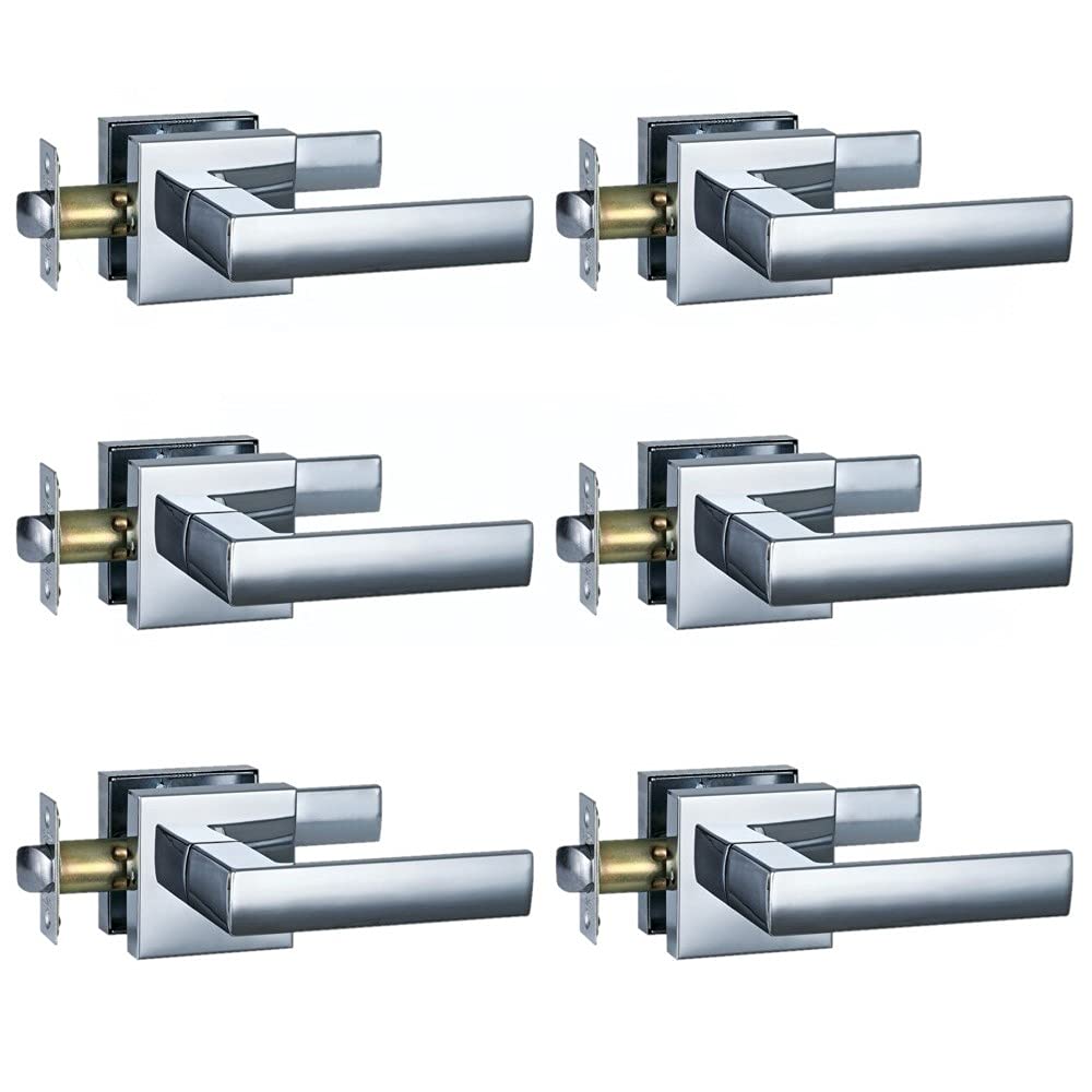 HISAFE Heavy Duty Door Lever - Chrome Non-Locking Handle (6 Pack) for Hall & Closet Doors