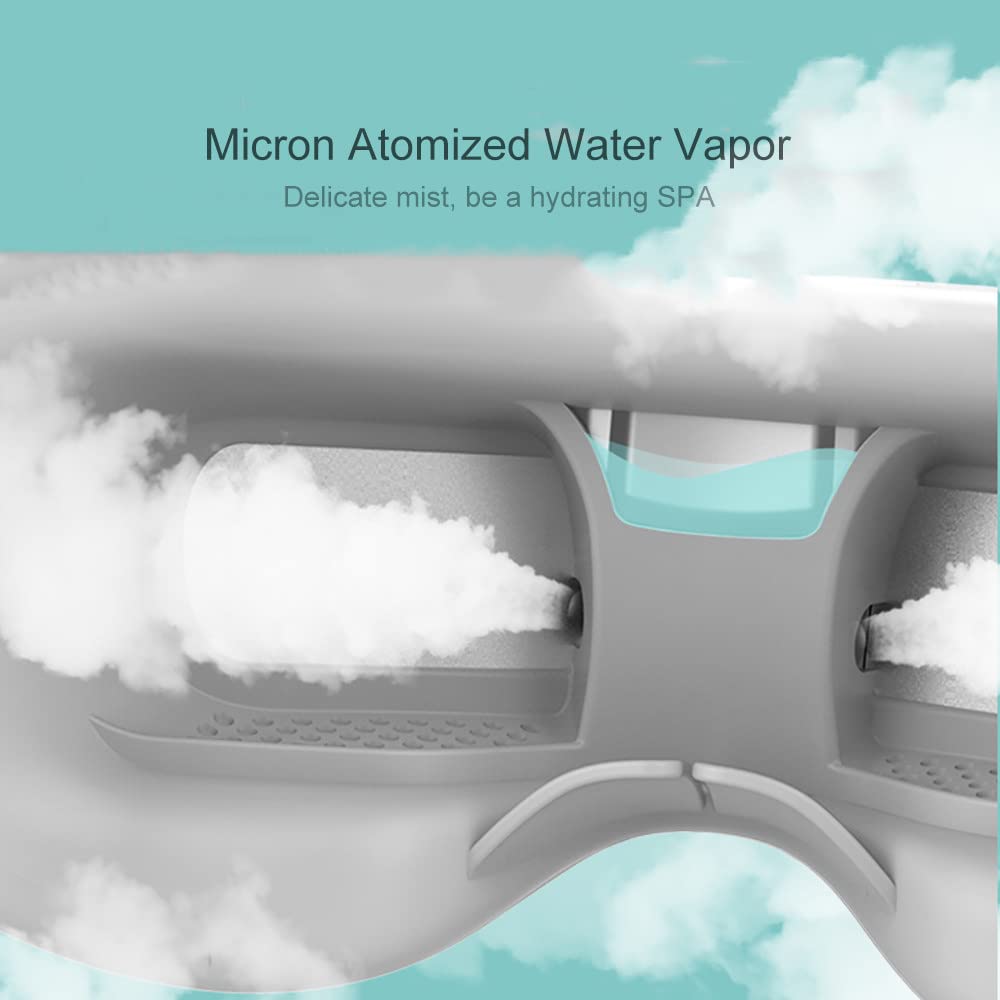 Rechargeable 1000mAh Eye Steamer for Dry Eyes Relief - Bluetooth Music Steam Eye Mask with Portable Eye Sprayer - Reduce Eye Strain, Dark Circles & Puffy Eyes - Improve Sleep & Relaxation - Grey - Perfect for Office, Travel & Home Use