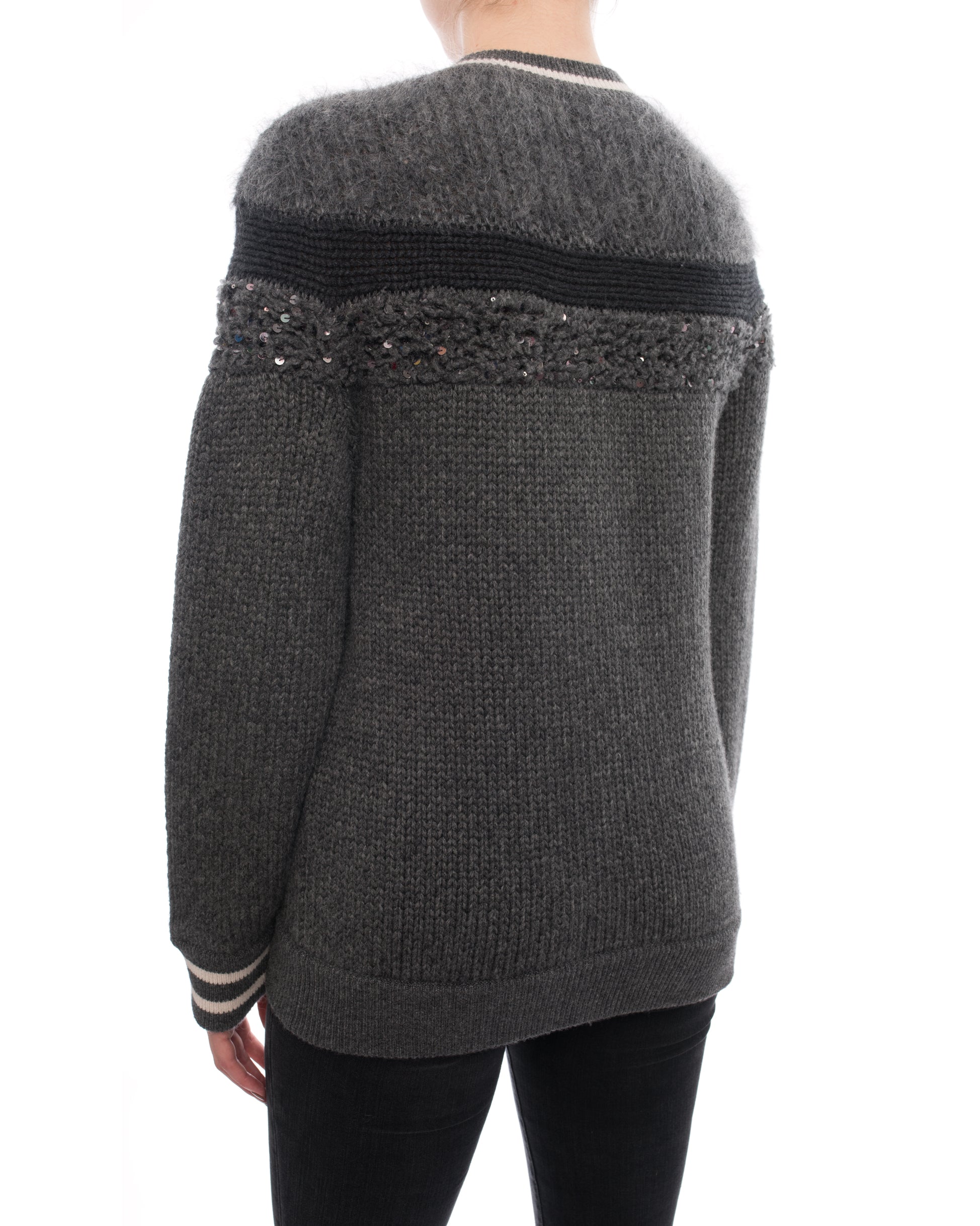 Brunello Cucinelli Grey Chunky Knit Mohair Wool Collegiate Sweater for Men - Cozy Winter Pullover for Casual Outings & Office Wear