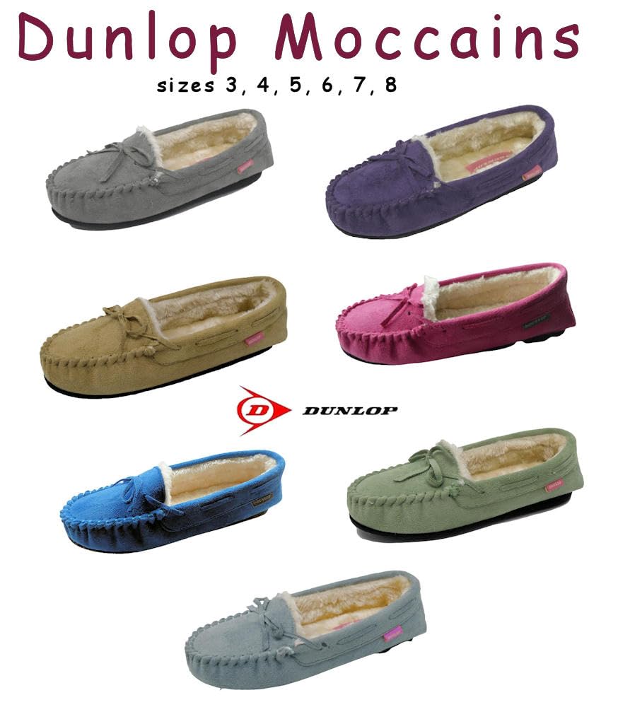 DUNLOP LS152 BETH Women's Moccasin Slippers - Grey Comfort House Shoes for Women UK Sizes 3-8 (Medium Width) | Cozy Indoor/Outdoor Wear for Relaxation & Lounge