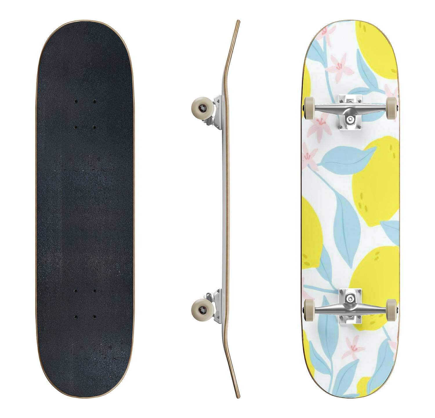 EFTOWEL Skateboard with Lemon Pattern - Classic Concave Design for Beginners & Professionals | Longboard for Extreme Sports & Teen Gifts | Perfect for Street Skating, Commuting & Skatepark Tricks