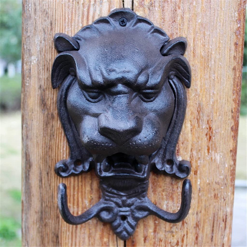 Vintage Large Black Lion Head Cast Iron Wall Hook - 2 Hangers for Coats, Hats & Bags - Animal Head Decorative Hook for Home, Garden & Entryway Decor