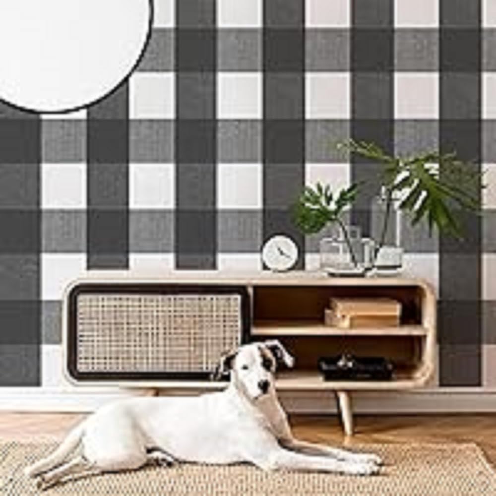 NuWallpaper Charcoal Buffalo Plaid Peel & Stick Wallpaper - Self Adhesive Removable Wallpaper for Bedroom, Living Room, Kitchen & Office Decor