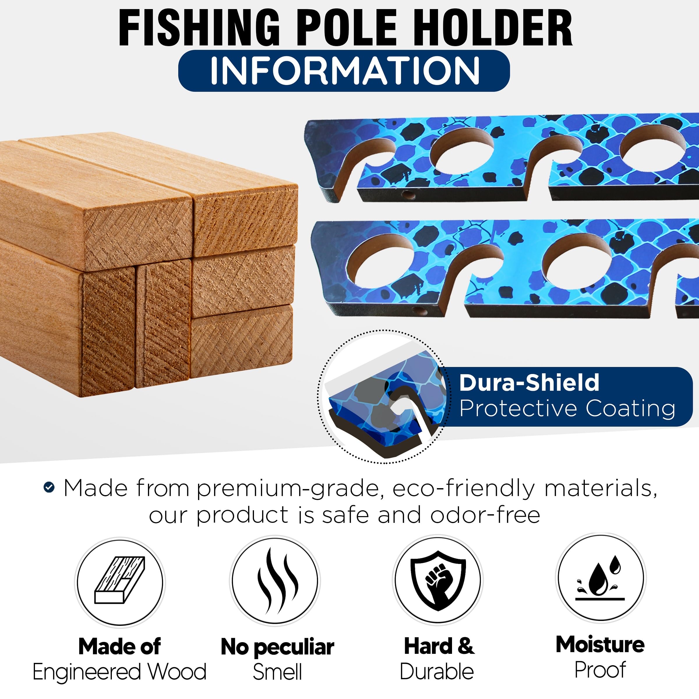 Rush Creek Creations 8-Rod Ceiling Fishing Rod Holder - Horizontal Wall Mount Storage Rack for Fishing Poles, Reels & Gear | Perfect for Garage Organization & Boat Storage